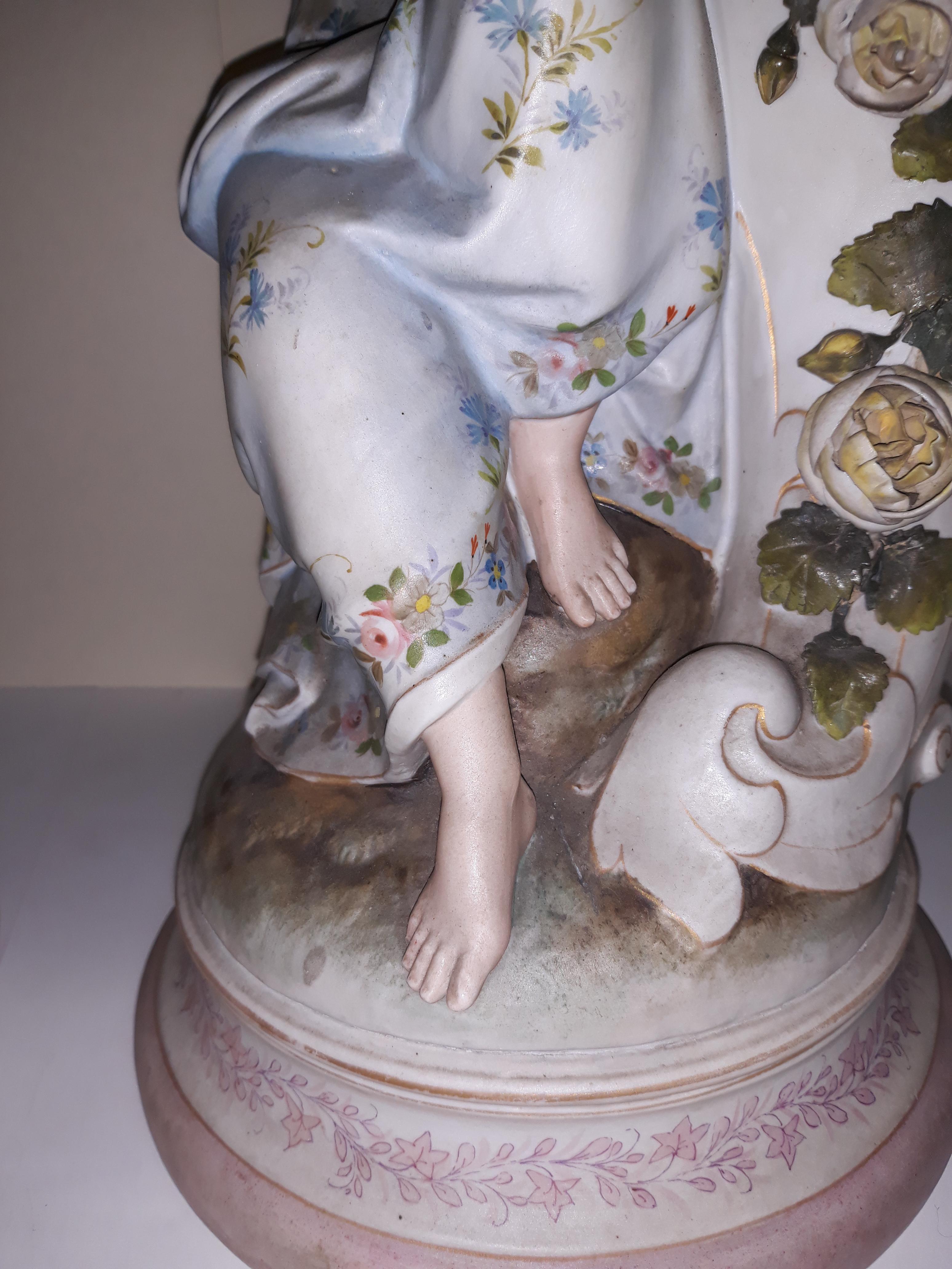 Pair of 19th Century Porcelain Biscuit, France, Vieux Paris Cornucopia Statue For Sale 3