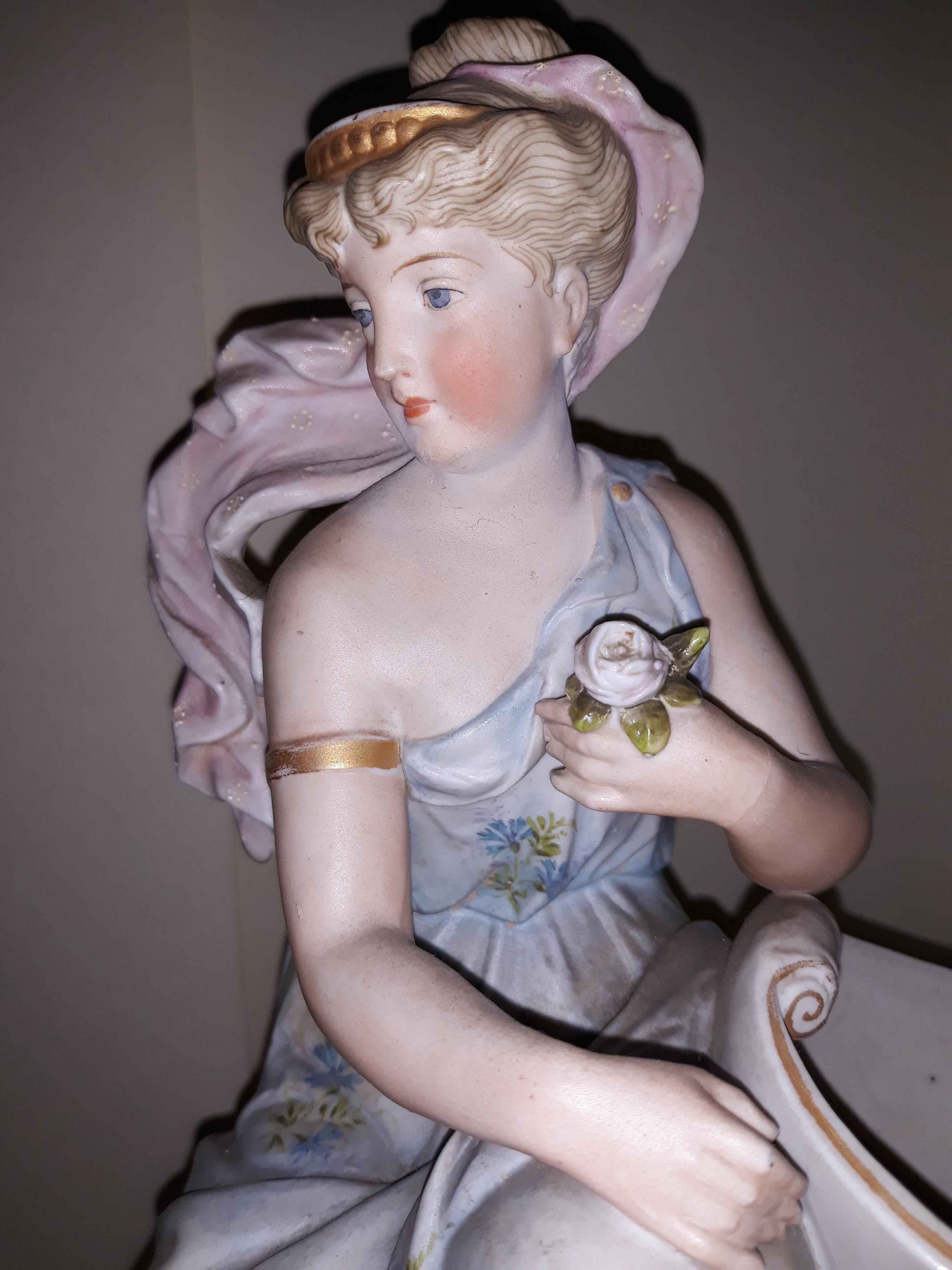Pair of 19th Century Porcelain Biscuit, France, Vieux Paris Cornucopia Statue For Sale 4