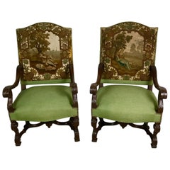 Pair of 19th Century Walnut Armchairs with Tapestry Pair of 19th Century Walnut Armchairs with Tapestry