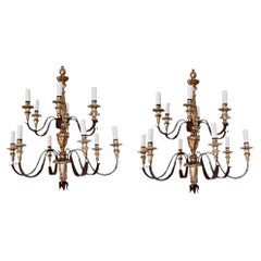 Pair of 19th Century 12 Lite Tuscan Silverleaf Chandeliers