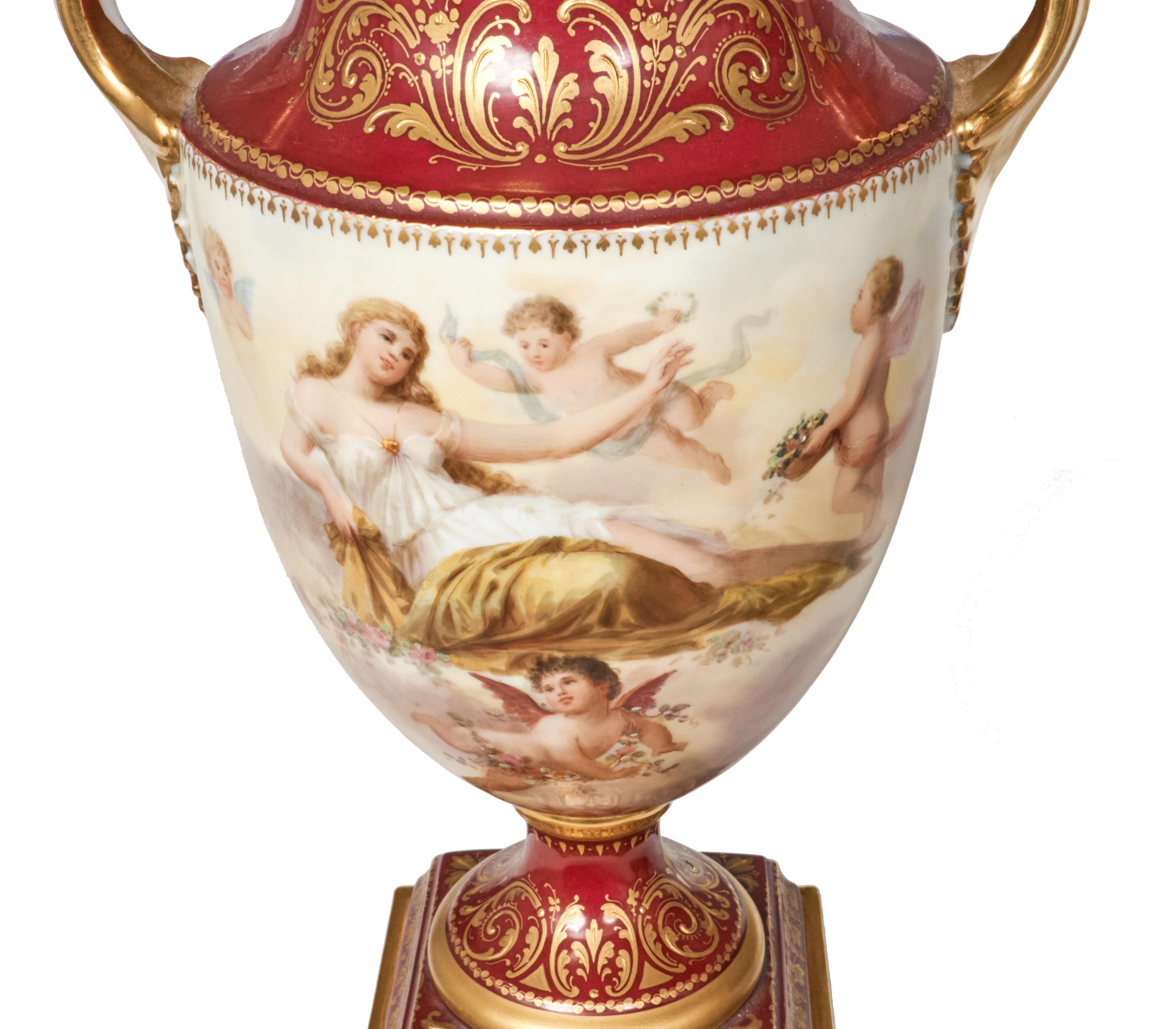 Pair of 19th Century Royal Vienna Urns, Signed 1