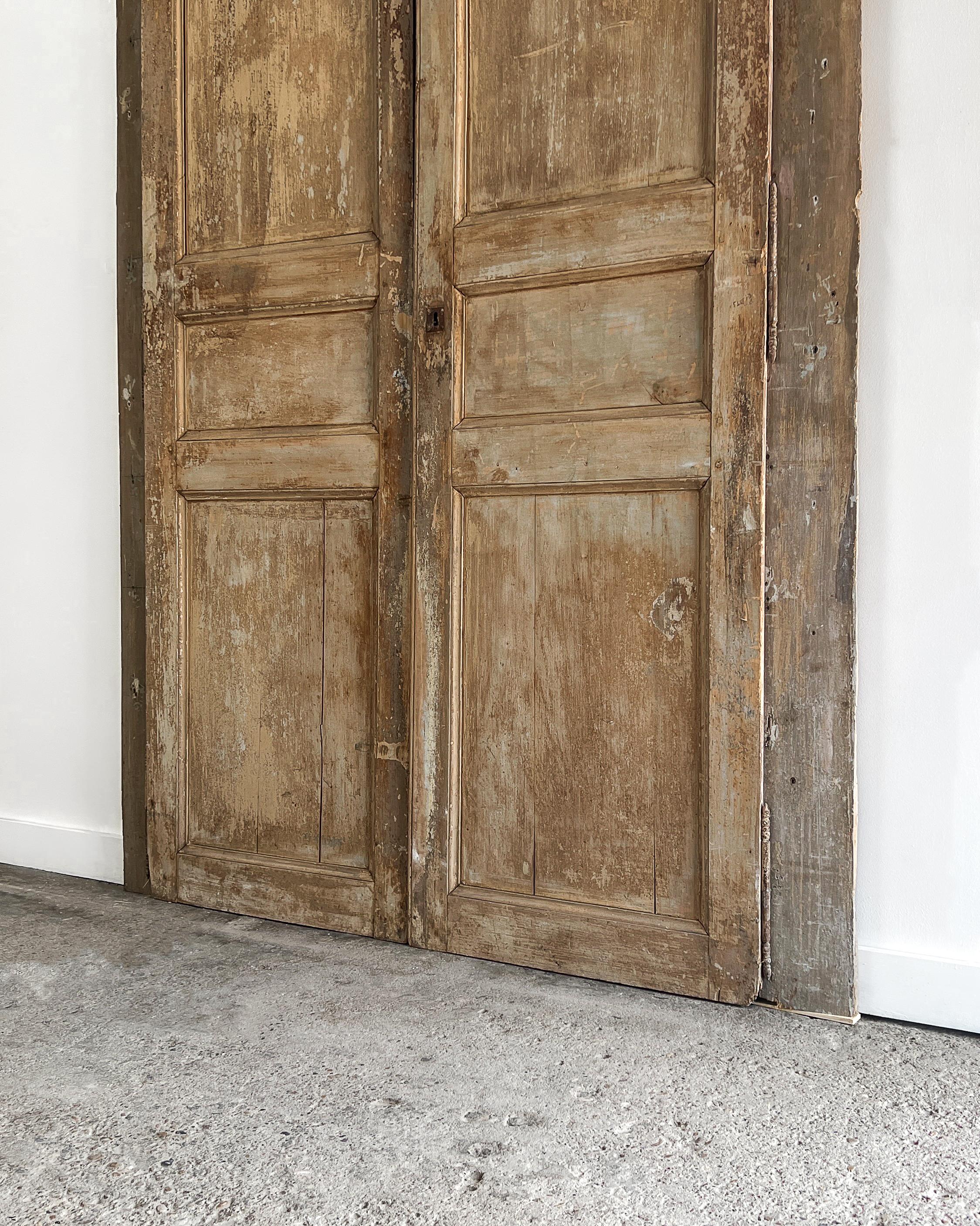 Pair of 19th Century 3 Panel French Doors in Casing 1