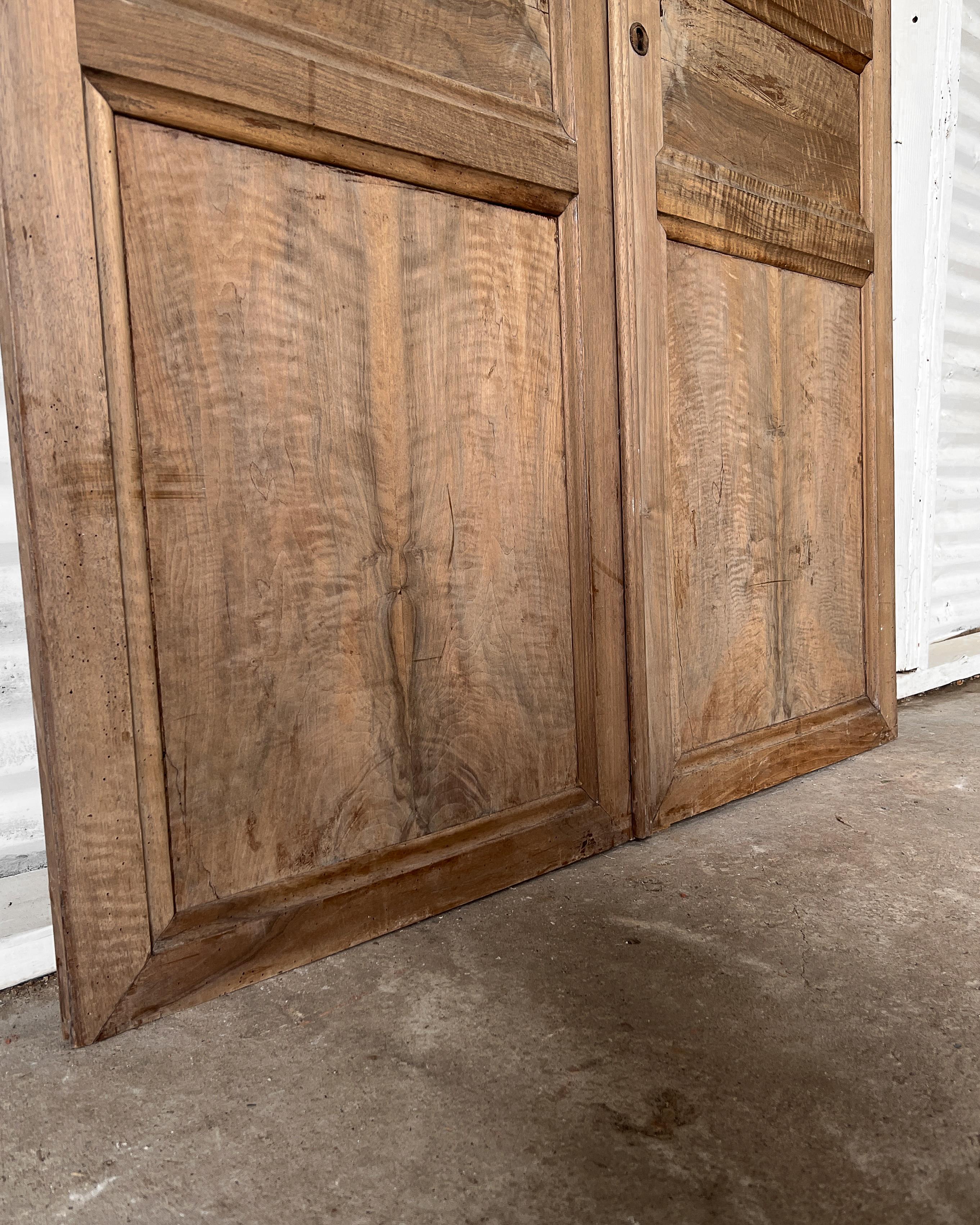 Pair of 19th Century 3 Panel Natural Walnut French Wardrobe Doors For Sale 7