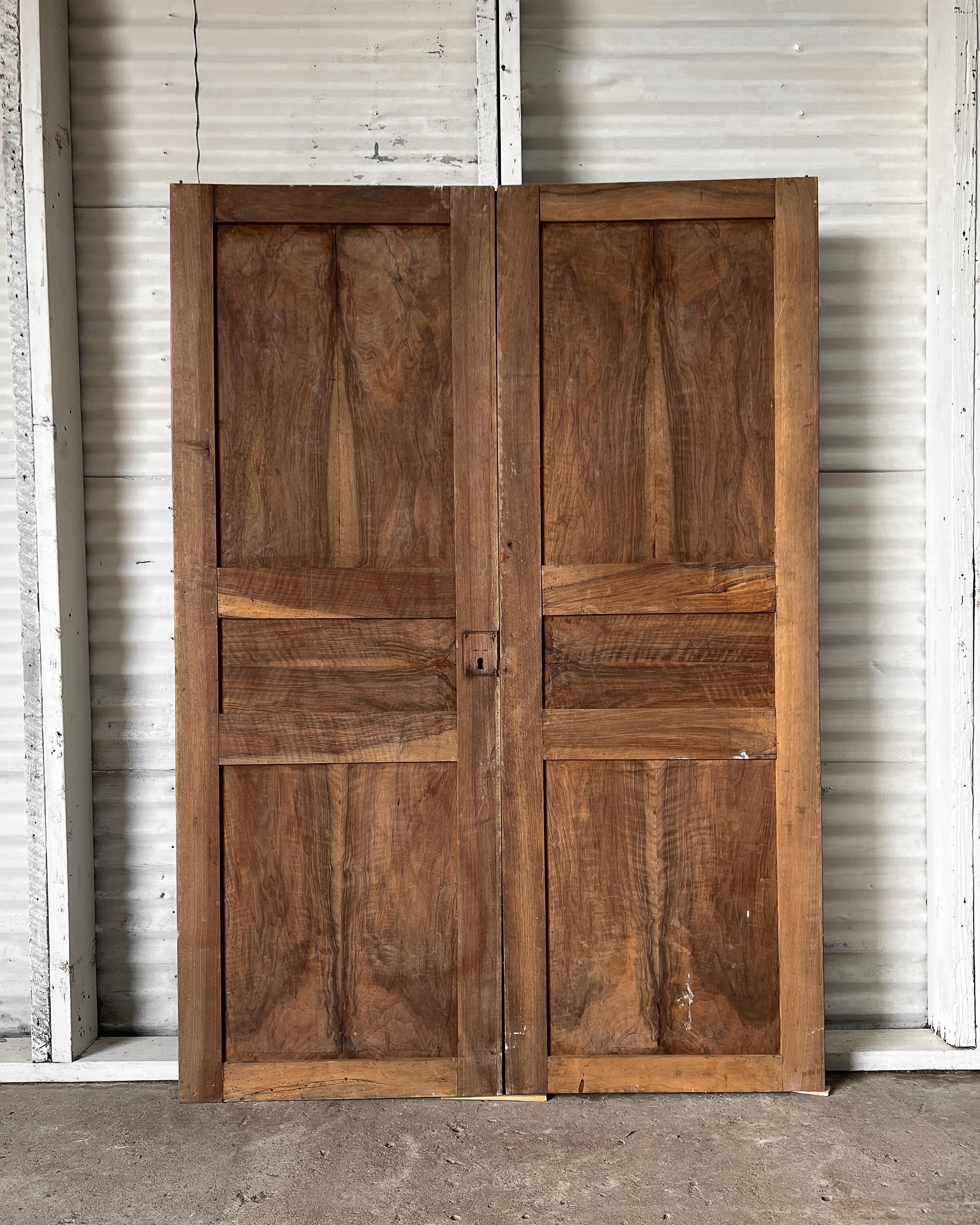 Pair of 19th Century 3 Panel Natural Walnut French Wardrobe Doors For Sale 10