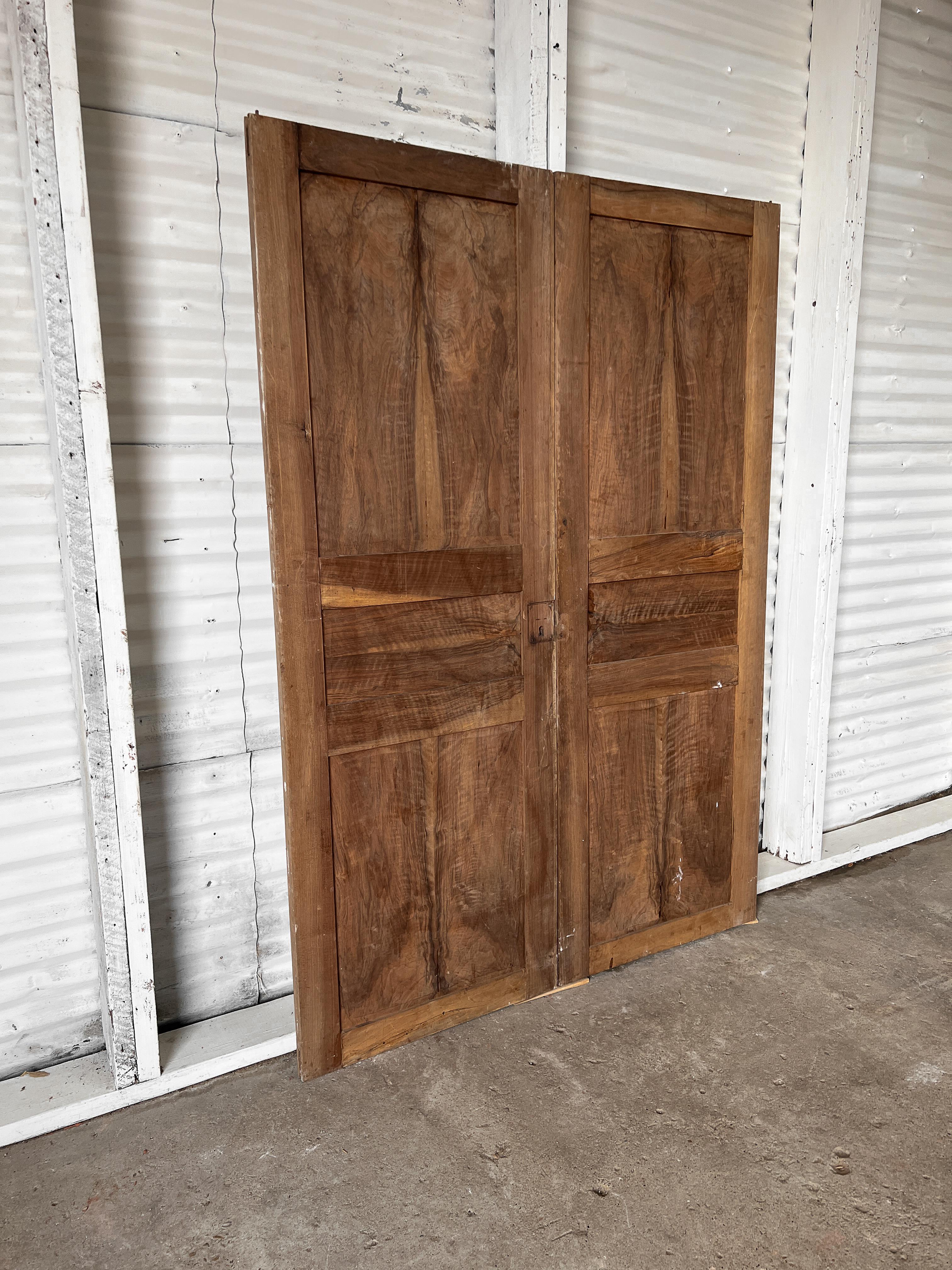 Pair of 19th Century 3 Panel Natural Walnut French Wardrobe Doors For Sale 11