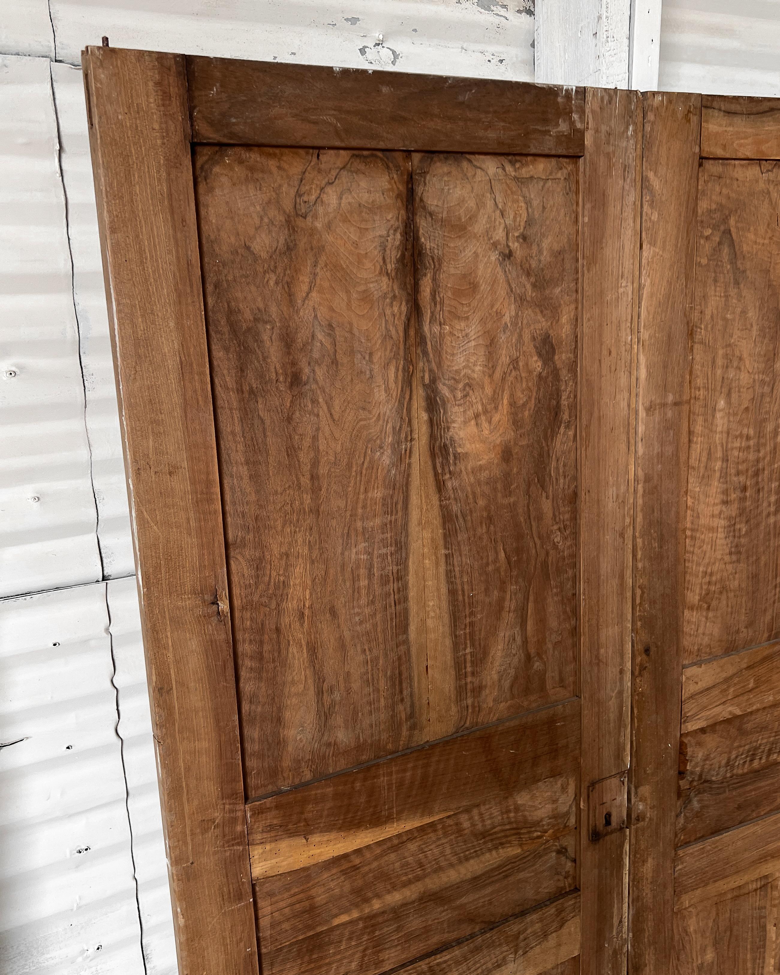 Pair of 19th Century 3 Panel Natural Walnut French Wardrobe Doors For Sale 12