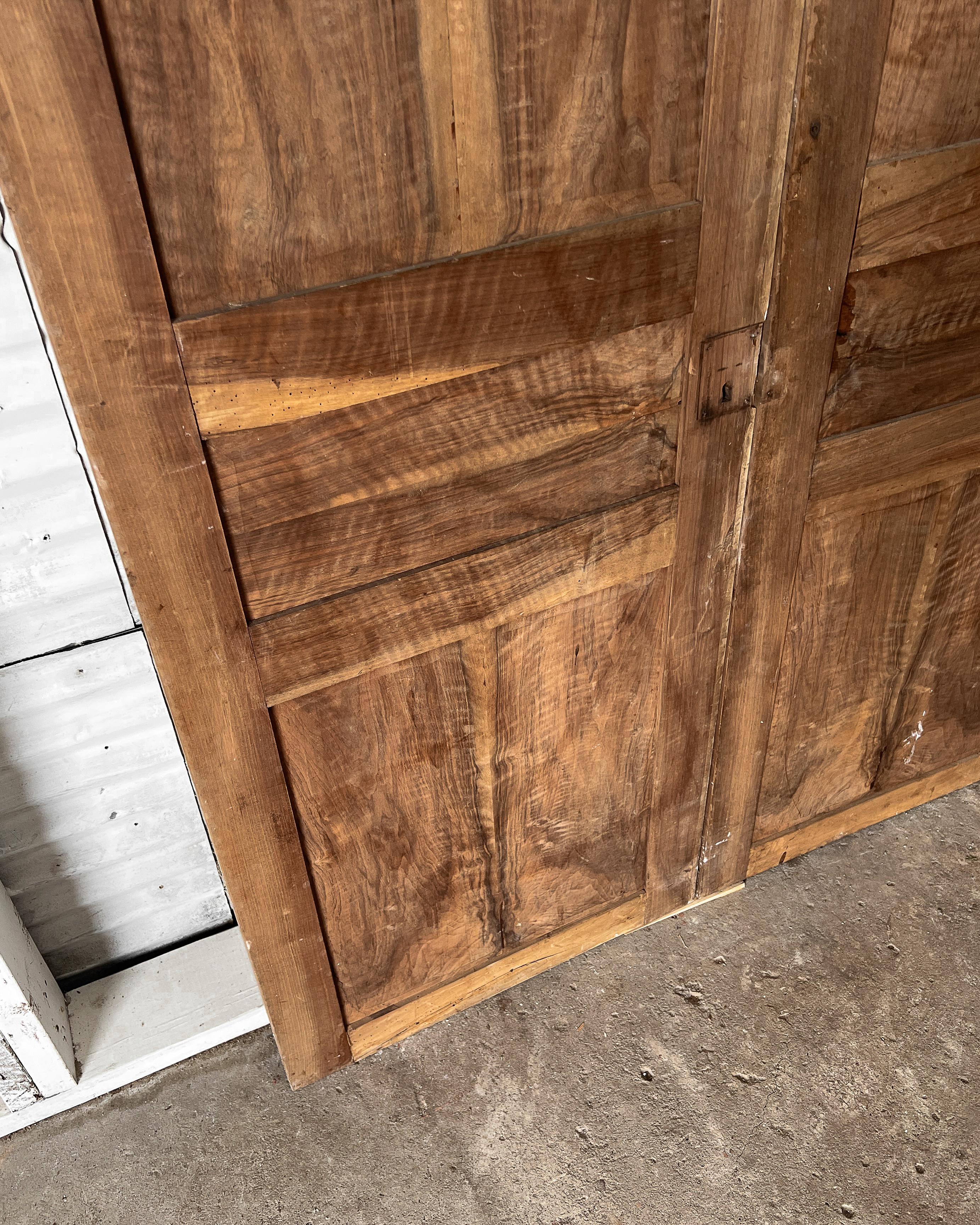 Pair of 19th Century 3 Panel Natural Walnut French Wardrobe Doors For Sale 13