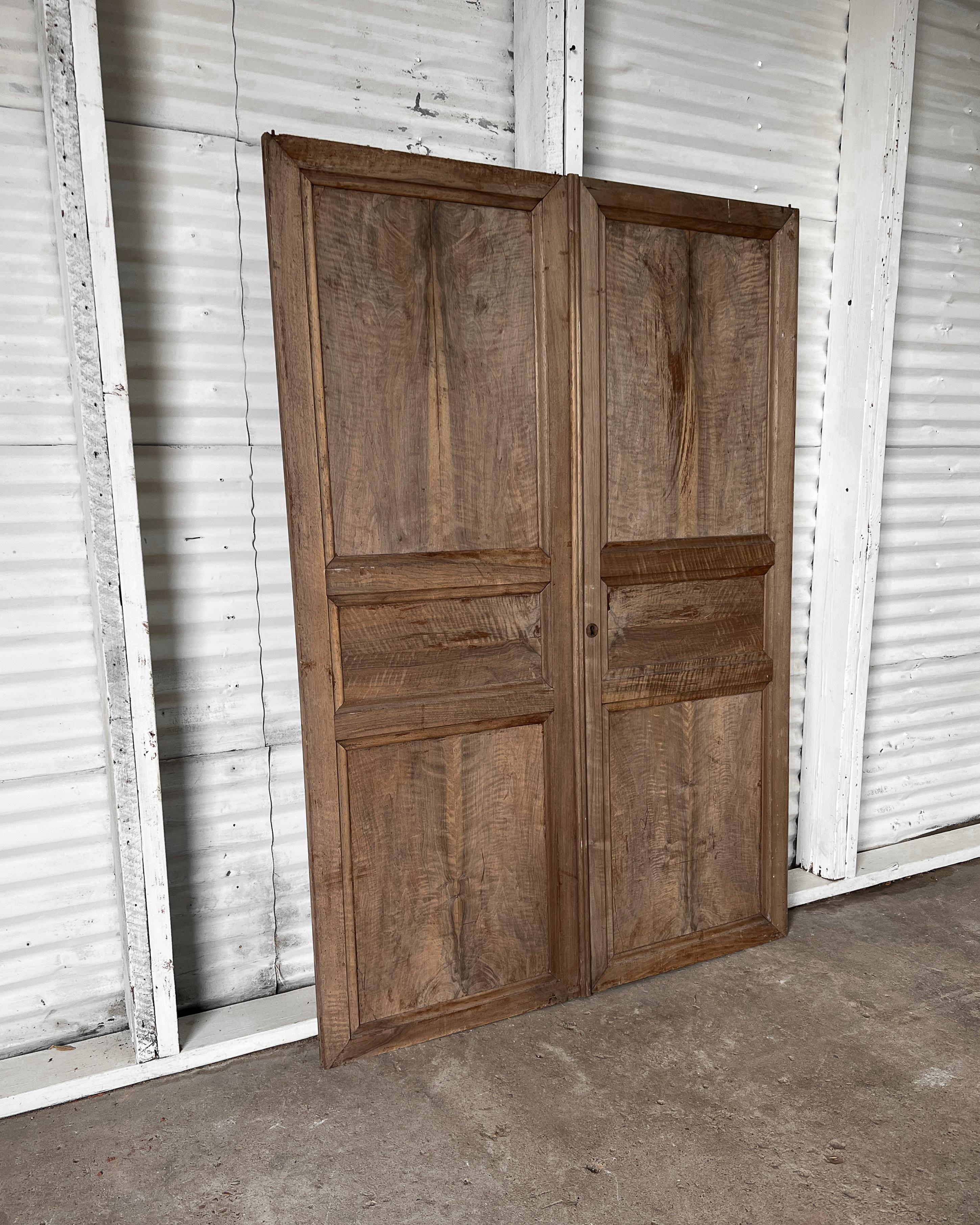 Pair of 19th Century 3 Panel Natural Walnut French Wardrobe Doors In Good Condition For Sale In Mckinney, TX