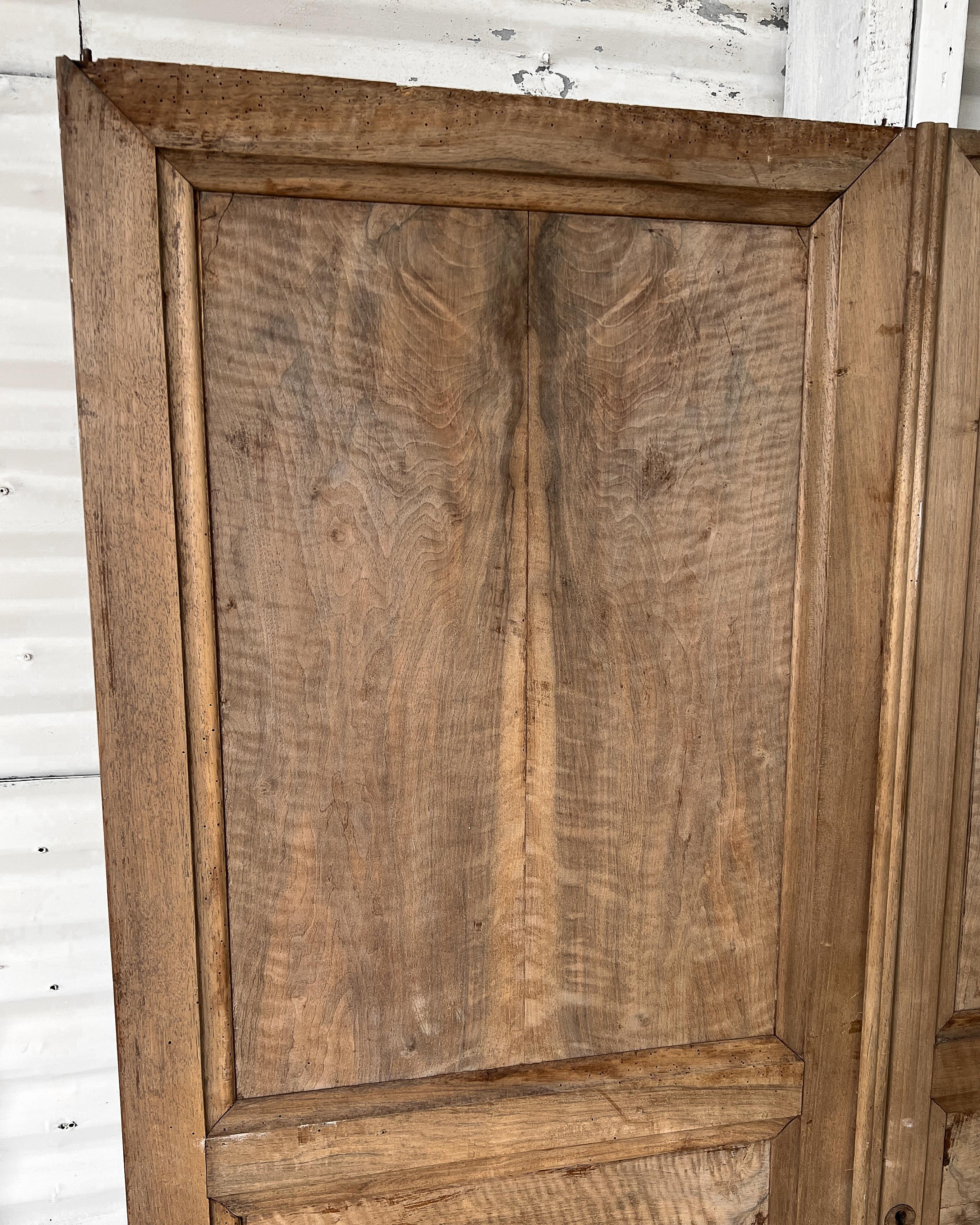 Pair of 19th Century 3 Panel Natural Walnut French Wardrobe Doors For Sale 1