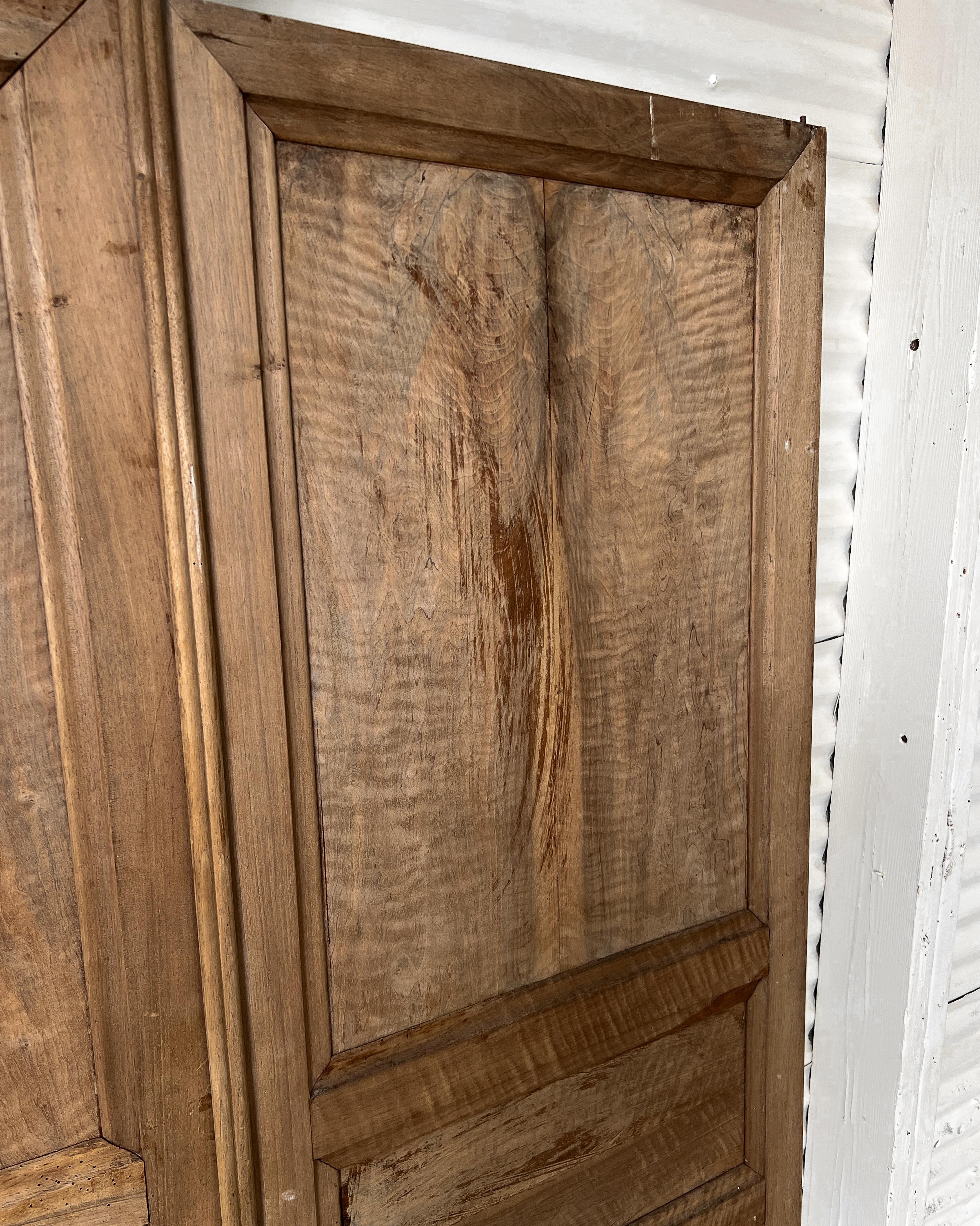Pair of 19th Century 3 Panel Natural Walnut French Wardrobe Doors For Sale 3