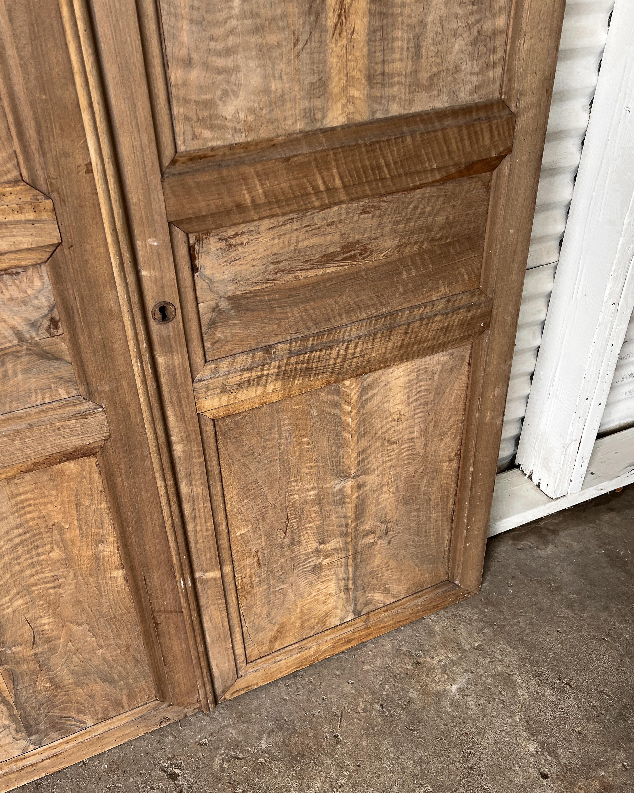 Pair of 19th Century 3 Panel Natural Walnut French Wardrobe Doors For Sale 4