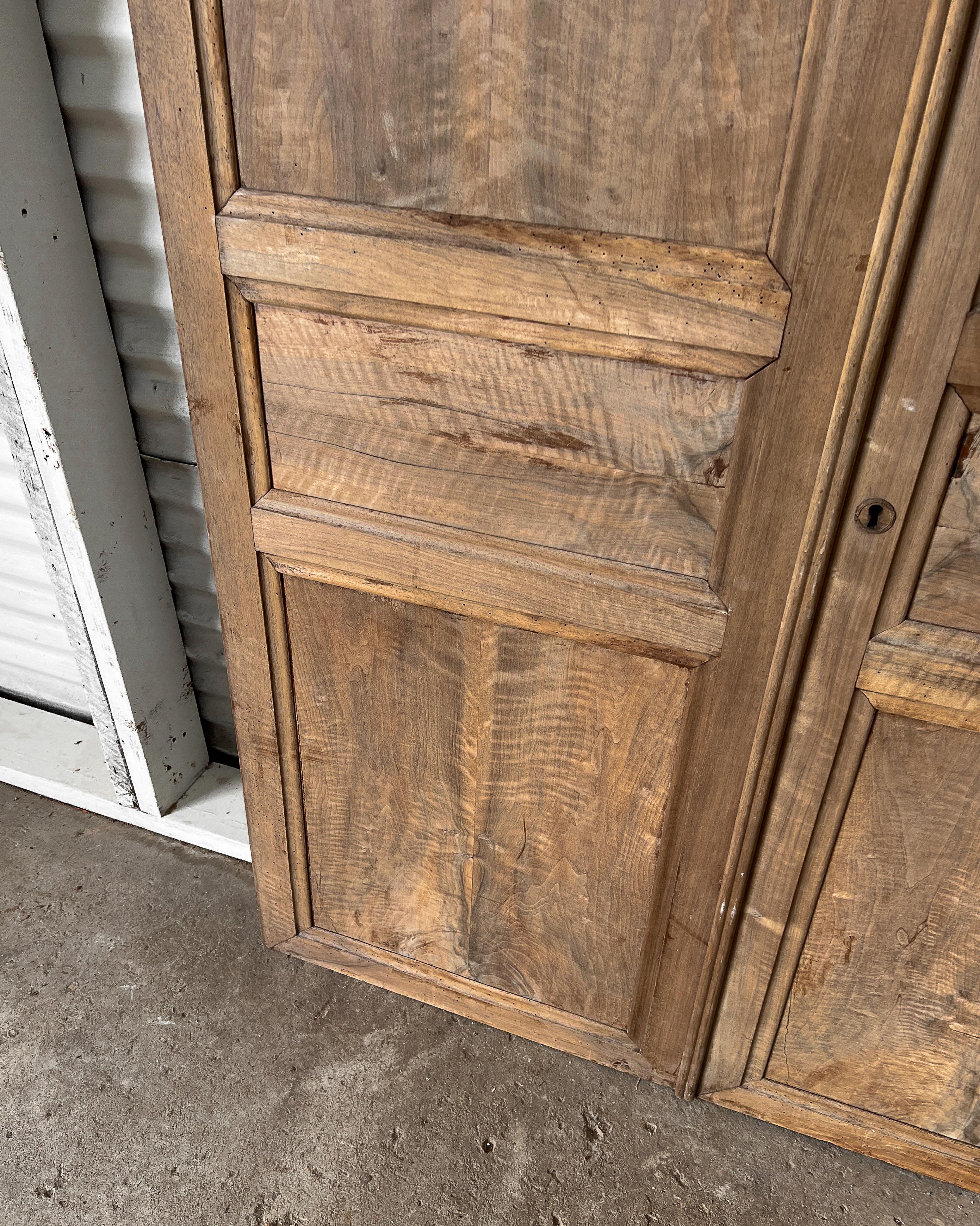 Pair of 19th Century 3 Panel Natural Walnut French Wardrobe Doors For Sale 5