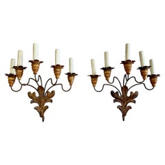 Pair of 19th Century French 5-Light Iron & Giltwood Sconces