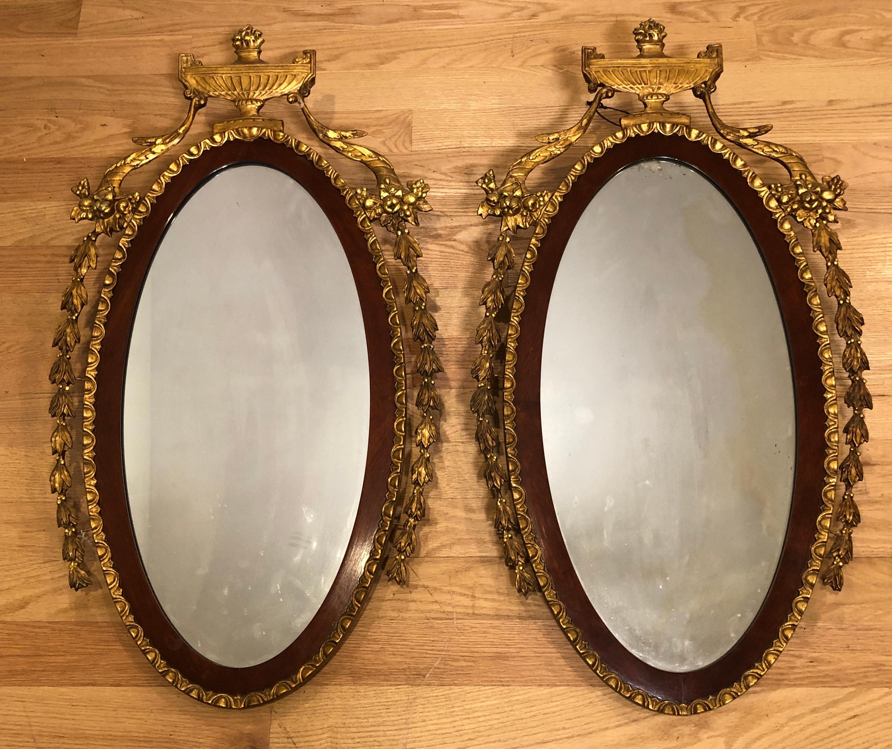 English Pair of 19th Century Adam Style Giltwood Mirrors For Sale