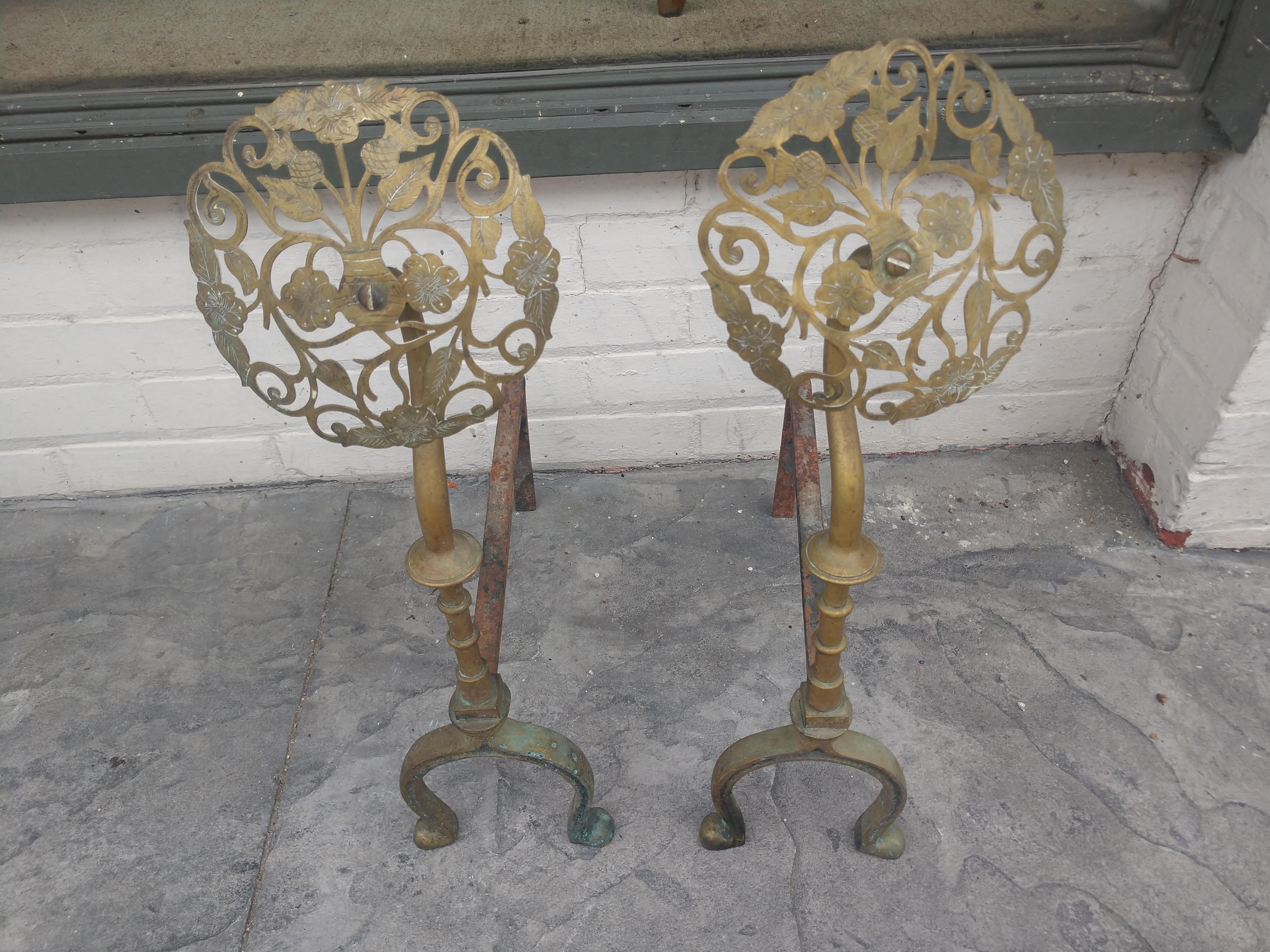 Pair of 19th Century Aesthetic Brass Andirons In Good Condition In Port Jervis, NY