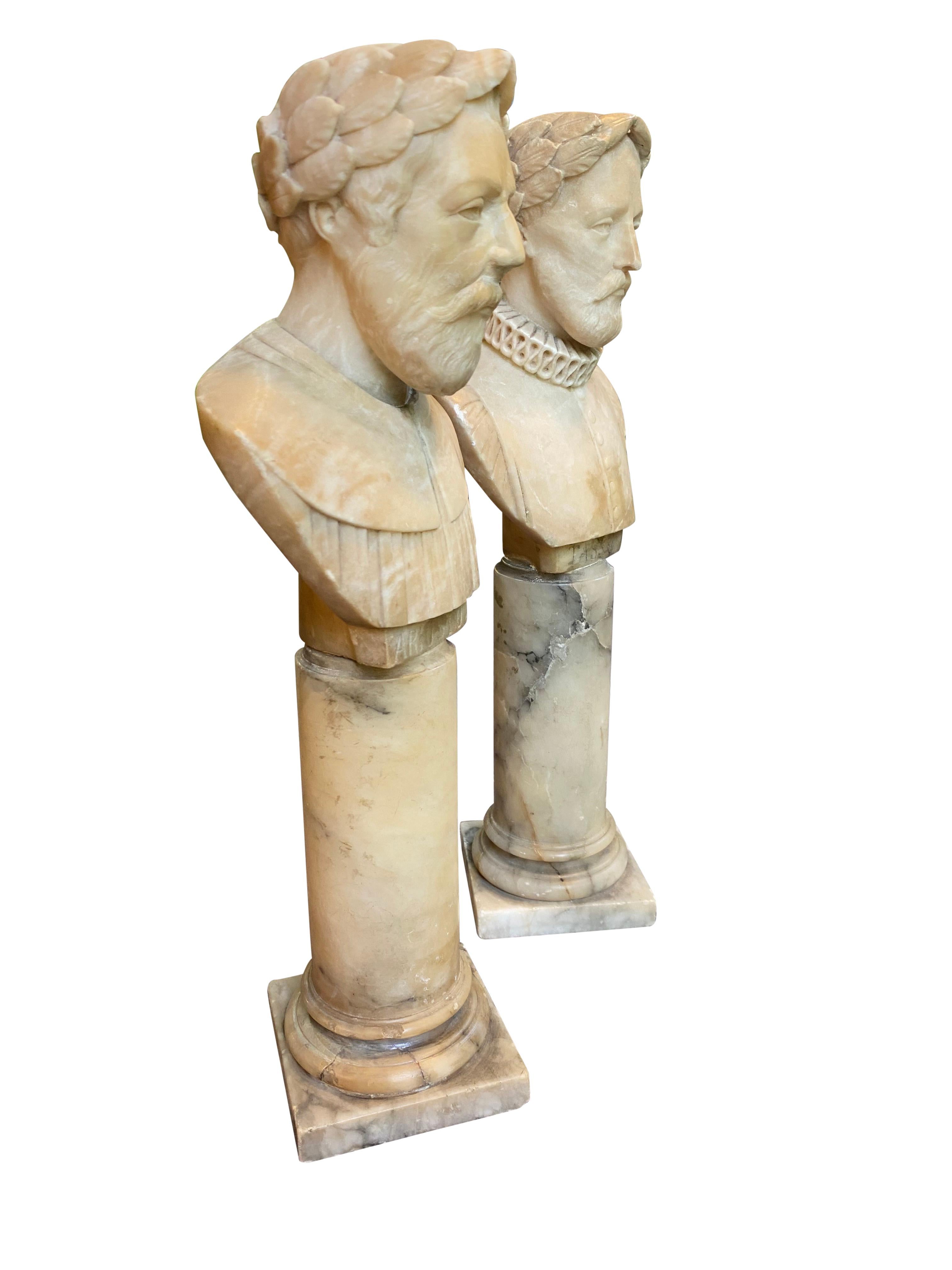 Pair of 19th Century Alabaster Hand Carved Busts of Ariosto and Tasso 3