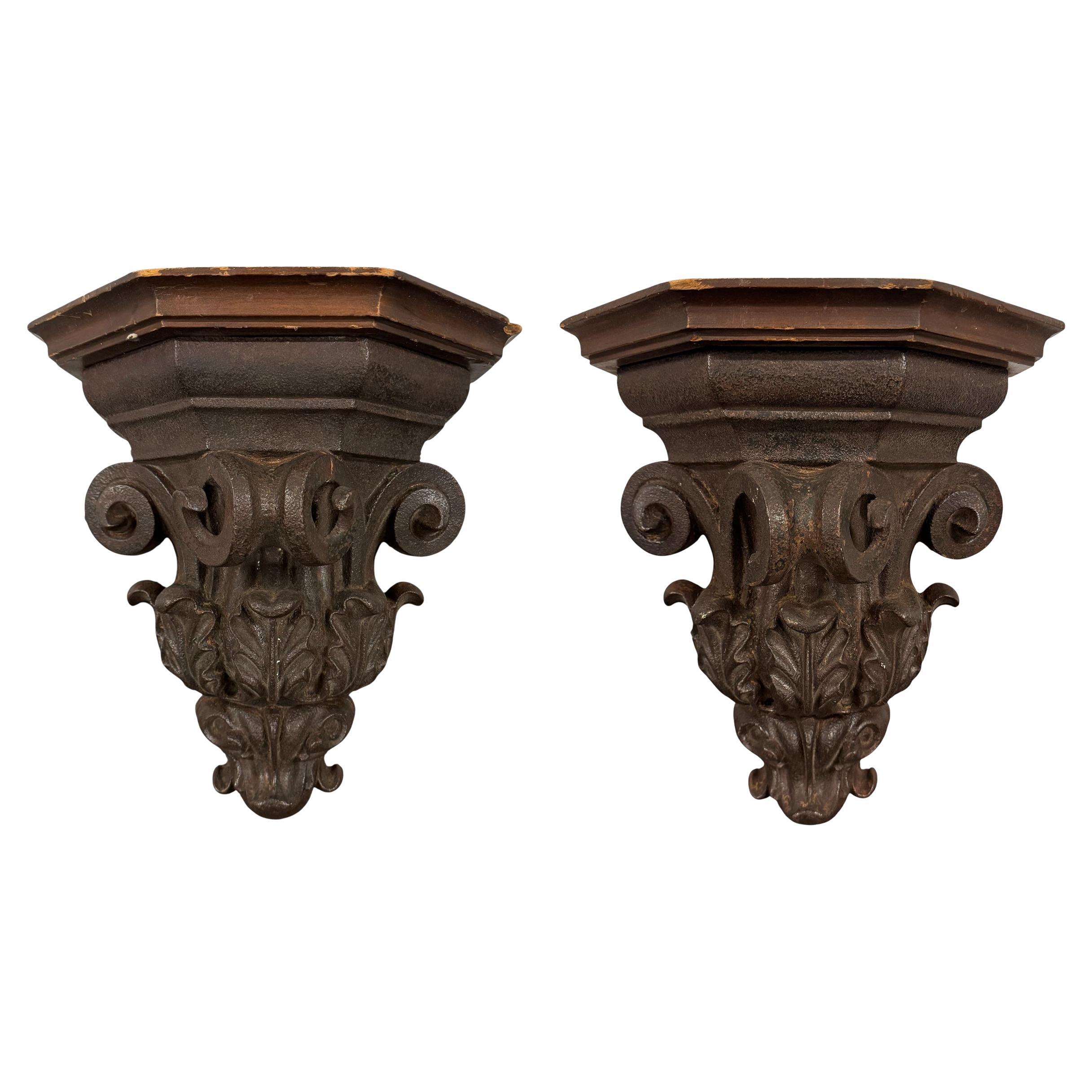 Pair of 19th Century American Beaux Arts Cast Iron Wall Brackets