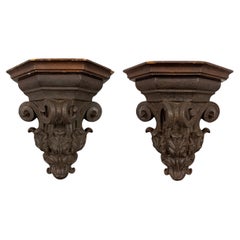 Pair of 19th Century American Beaux Arts Cast Iron Wall Brackets