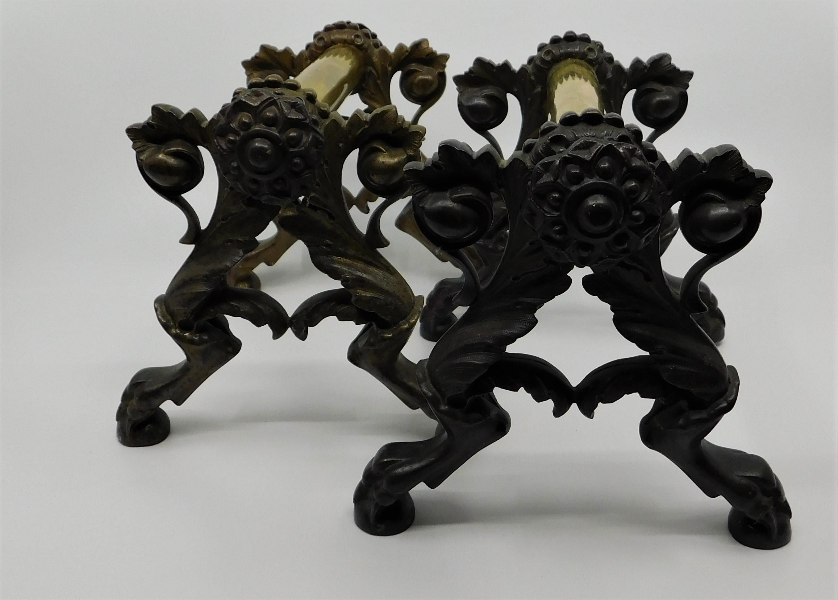 Pair of 19th Century American Brass and Bronze Fireplace Tool Rests 1