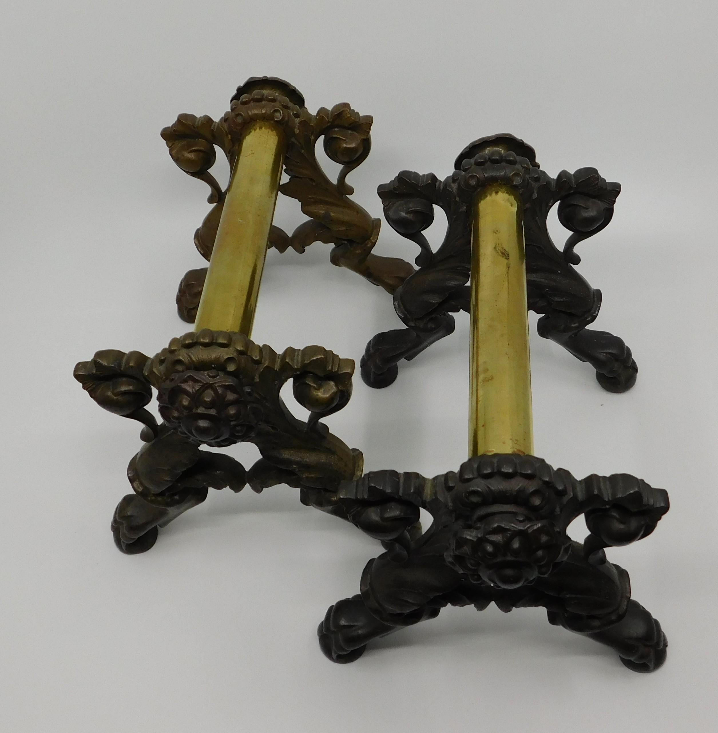 Pair of 19th Century American Brass and Bronze Fireplace Tool Rests 2