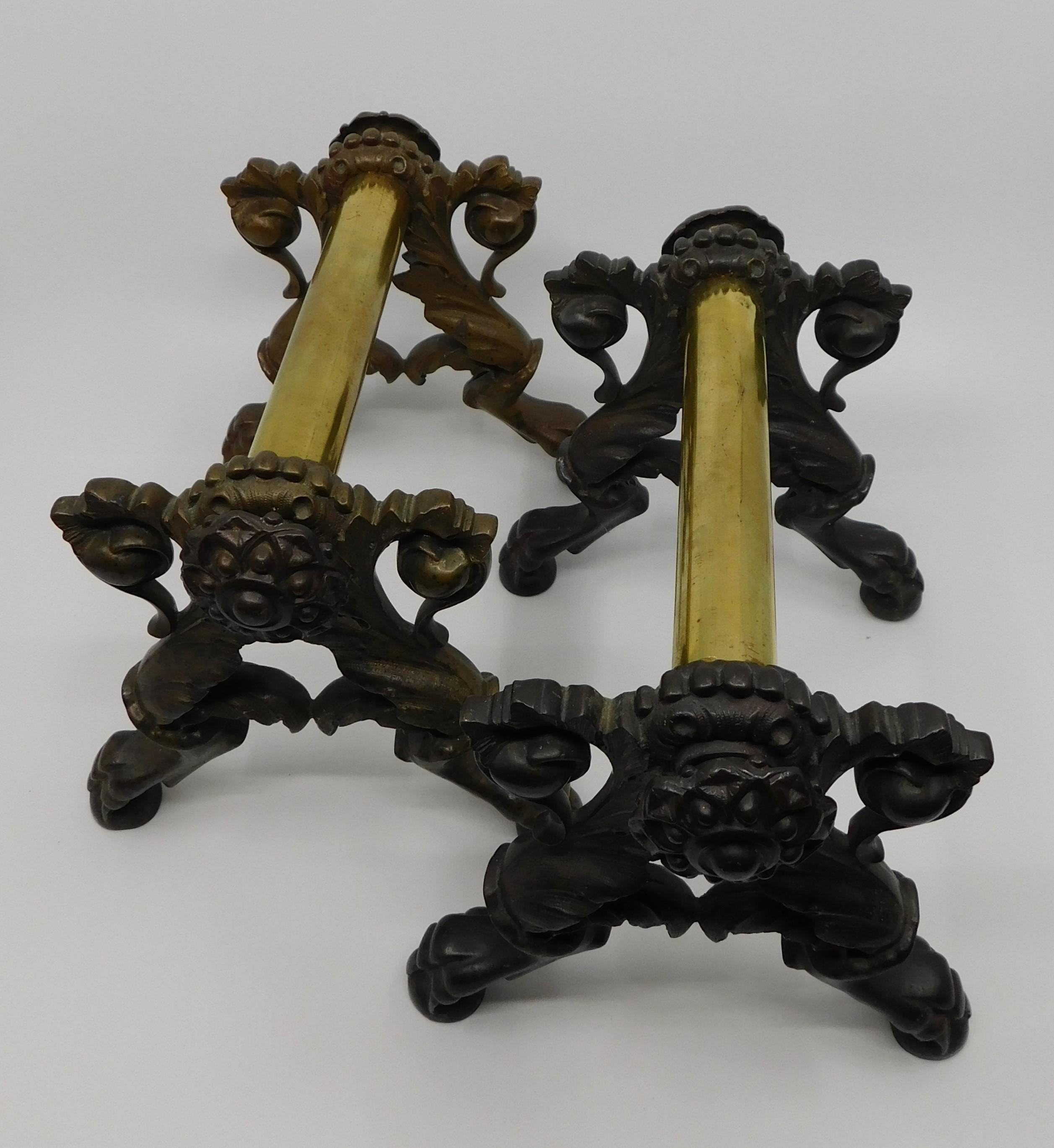 Pair of 19th Century American Brass and Bronze Fireplace Tool Rests 3