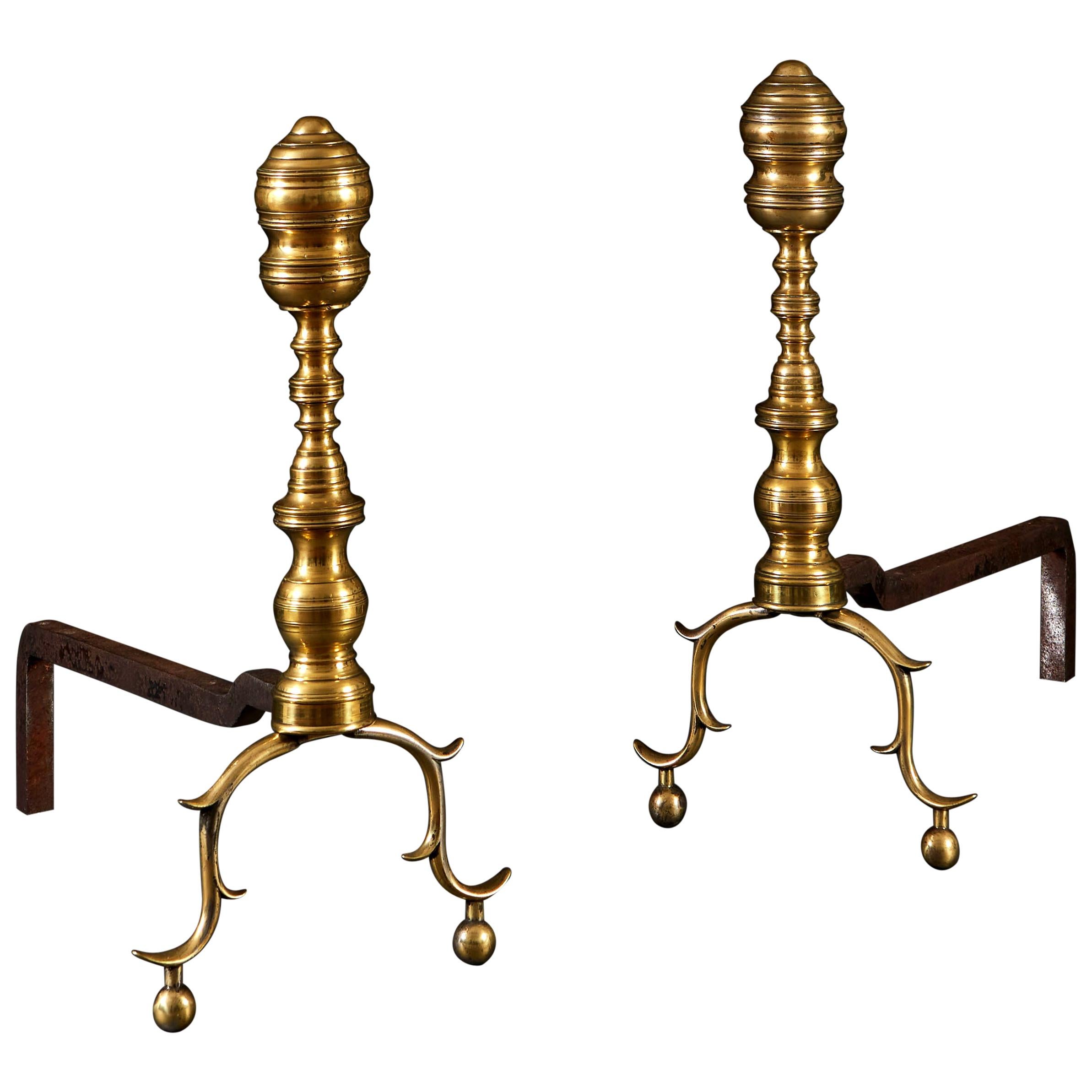 Pair of 19th Century American Brass Fire Dogs