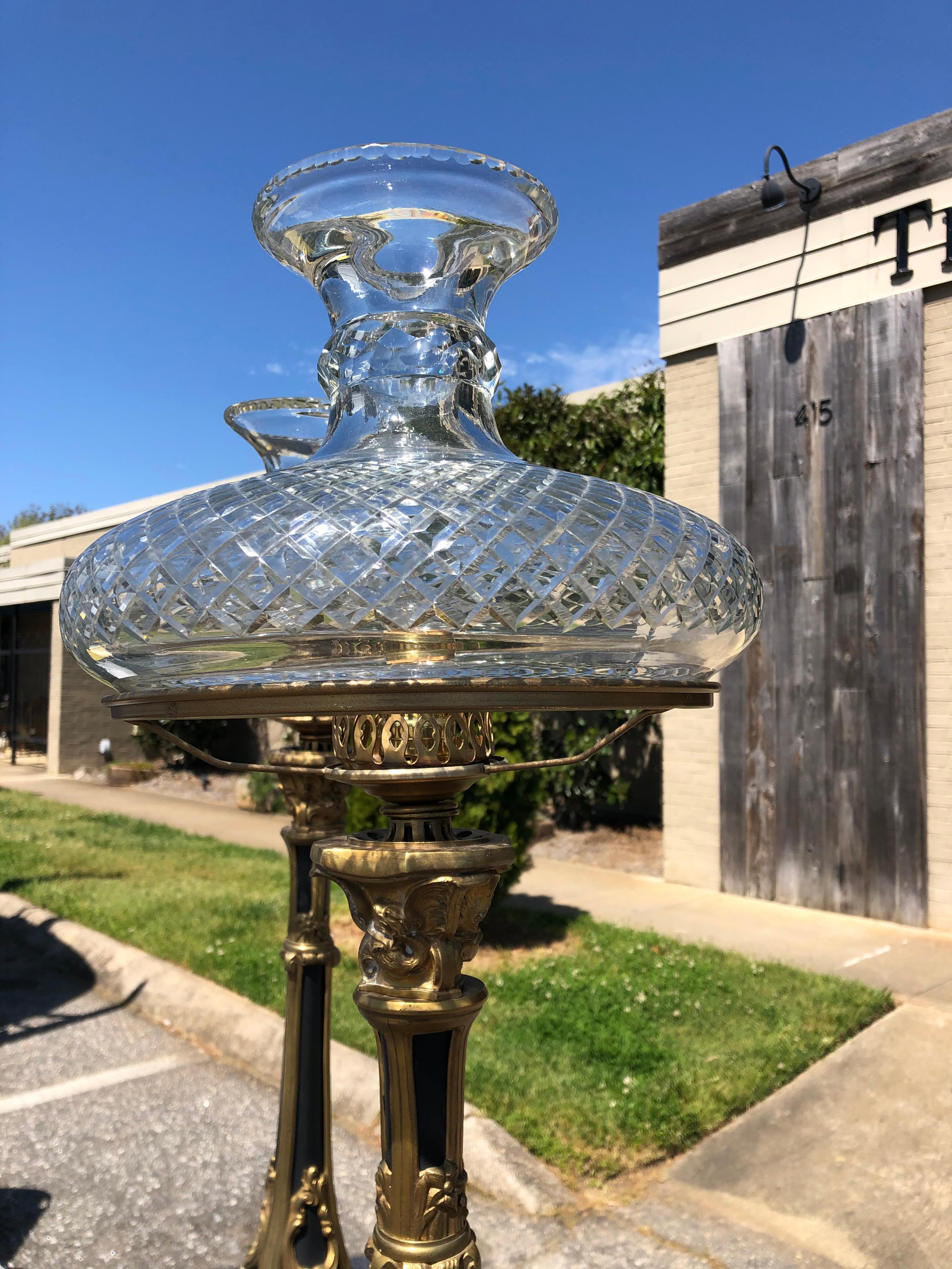 Pair of 19th Century American Bronze Astral Lamps For Sale 11