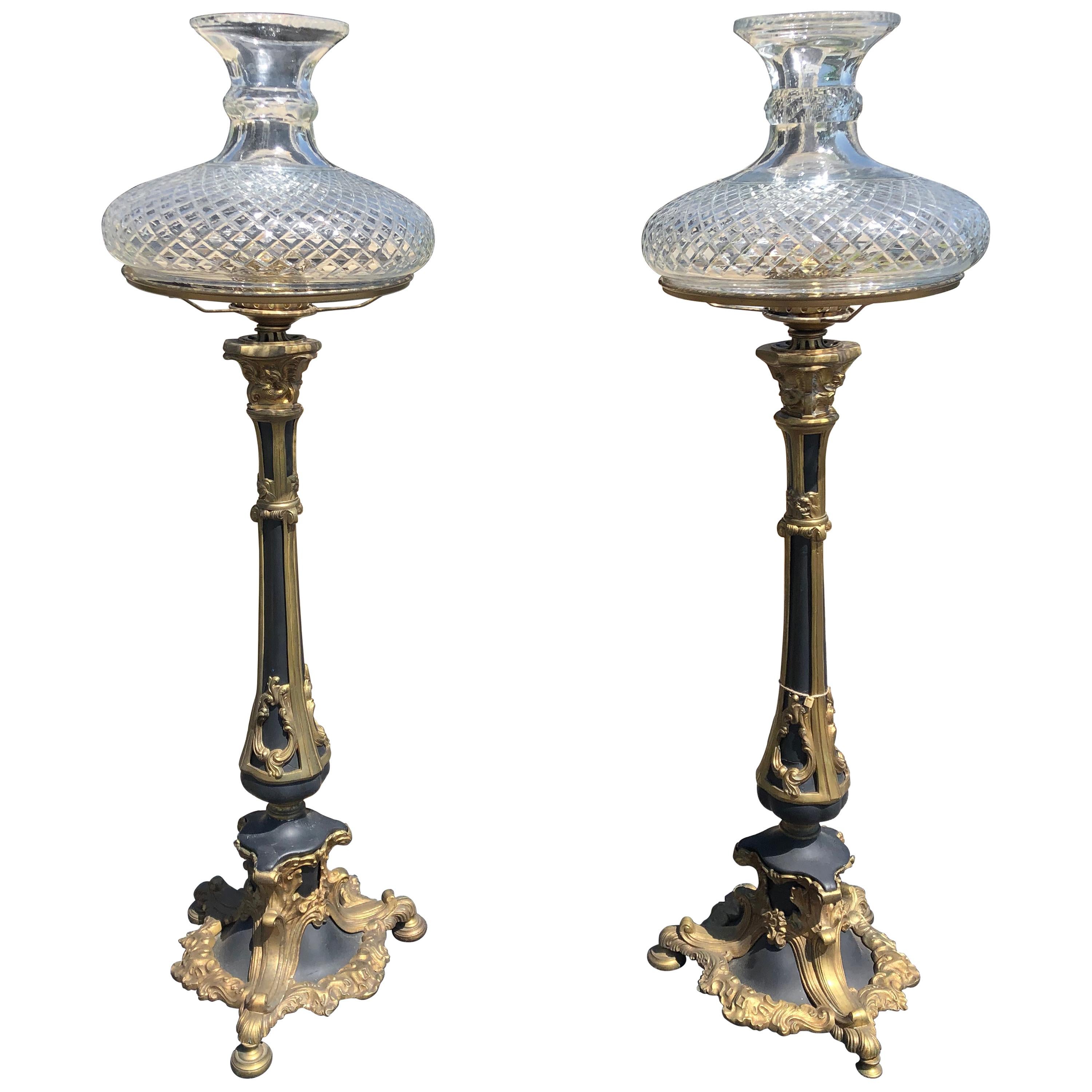 Pair of 19th Century American Bronze Astral Lamps For Sale