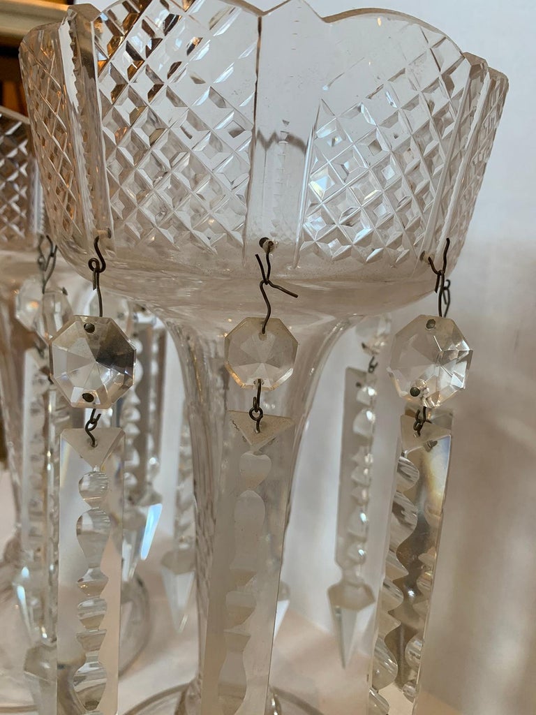 Pair of 19th Century American Clear Cut Crystal Mantel Lusters with