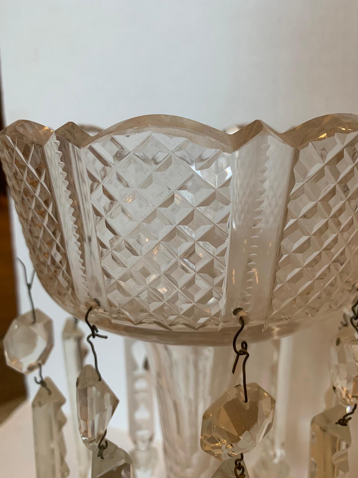 Pair of 19th Century American Clear Cut Crystal Mantel Lusters with Prisms 4
