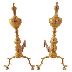 Pair of 19th Century American Federal Polished Brass Andirons