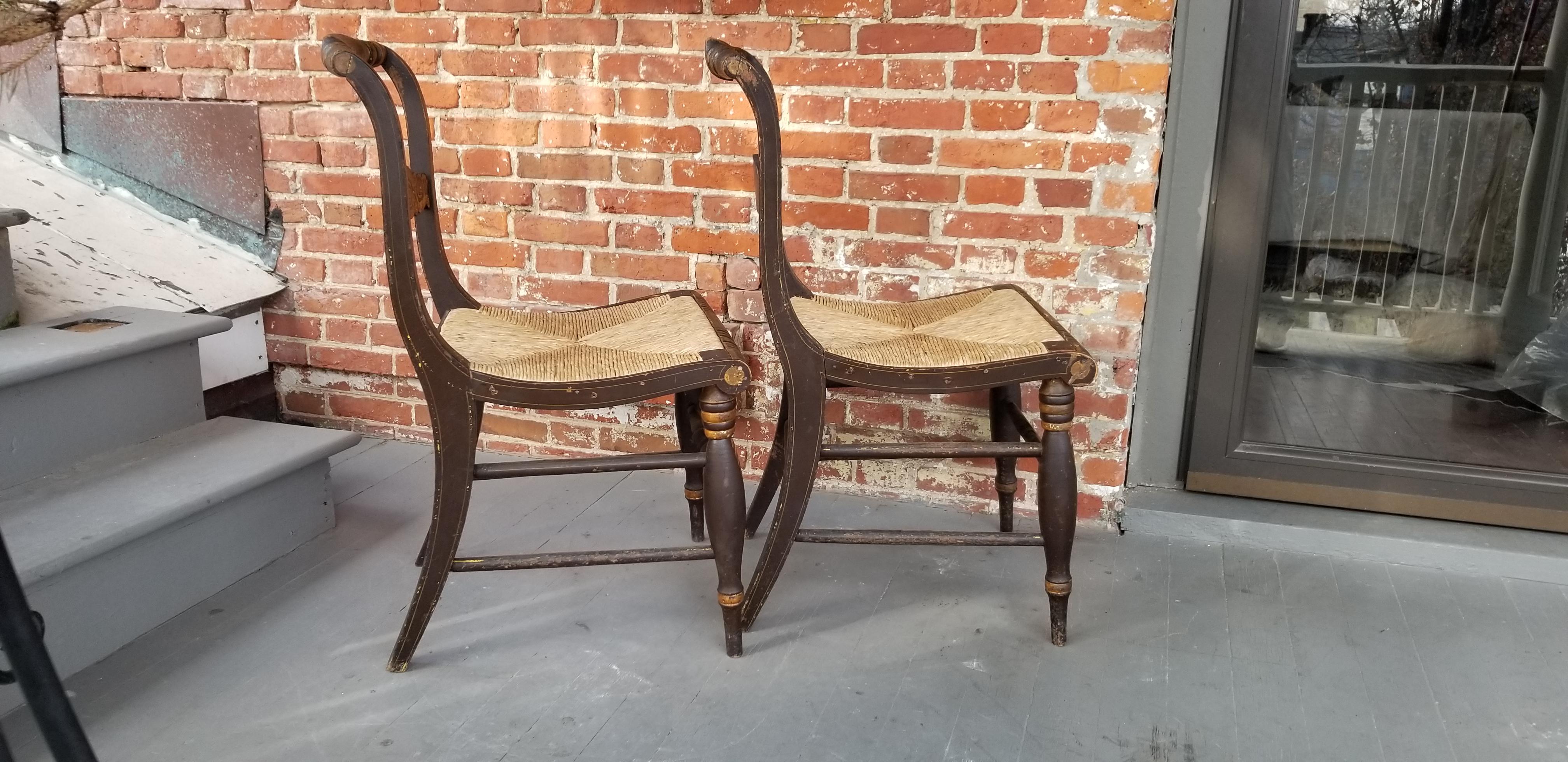 Mid-19th Century Pair of 19th Century American Gilt Stenciled Side Chairs For Sale