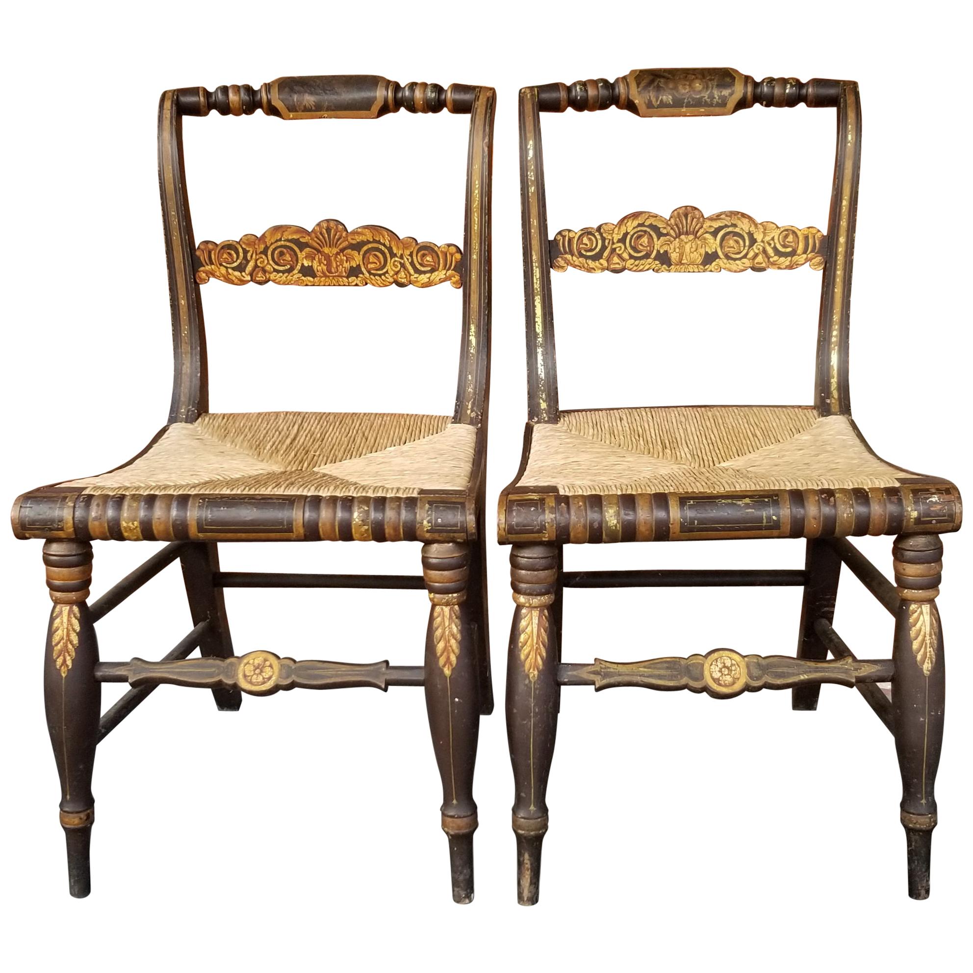 Pair of 19th Century American Gilt Stenciled Side Chairs