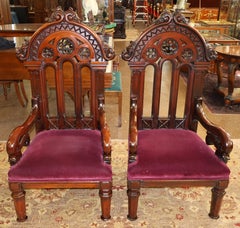 Pair of 19th Century American Gothic Mahogany Arm Chairs