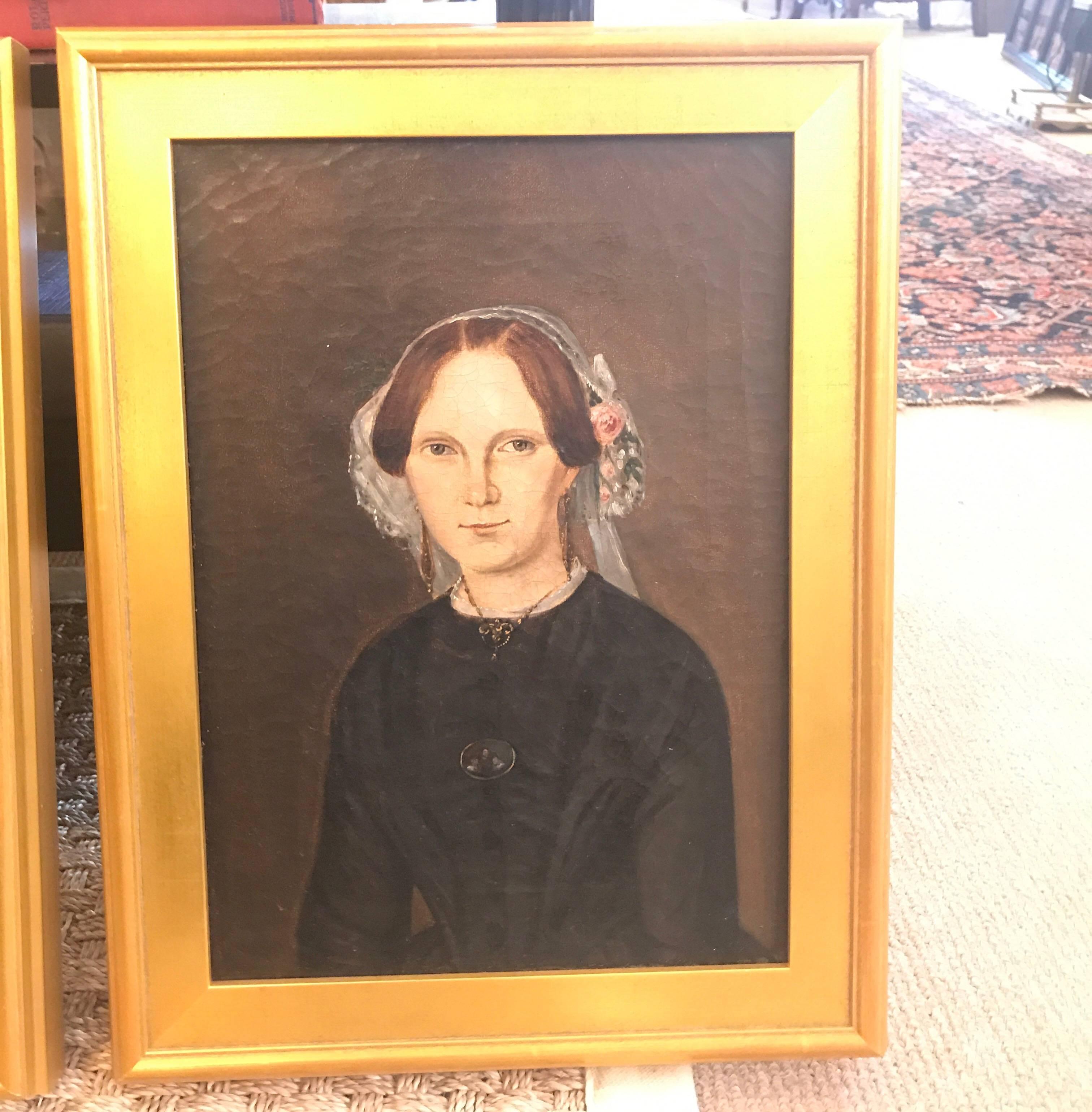 Early Victorian Pair of 19th Century American Portraits