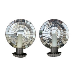 Pair of 19th Century American Round Reflector Mirrored Sconces