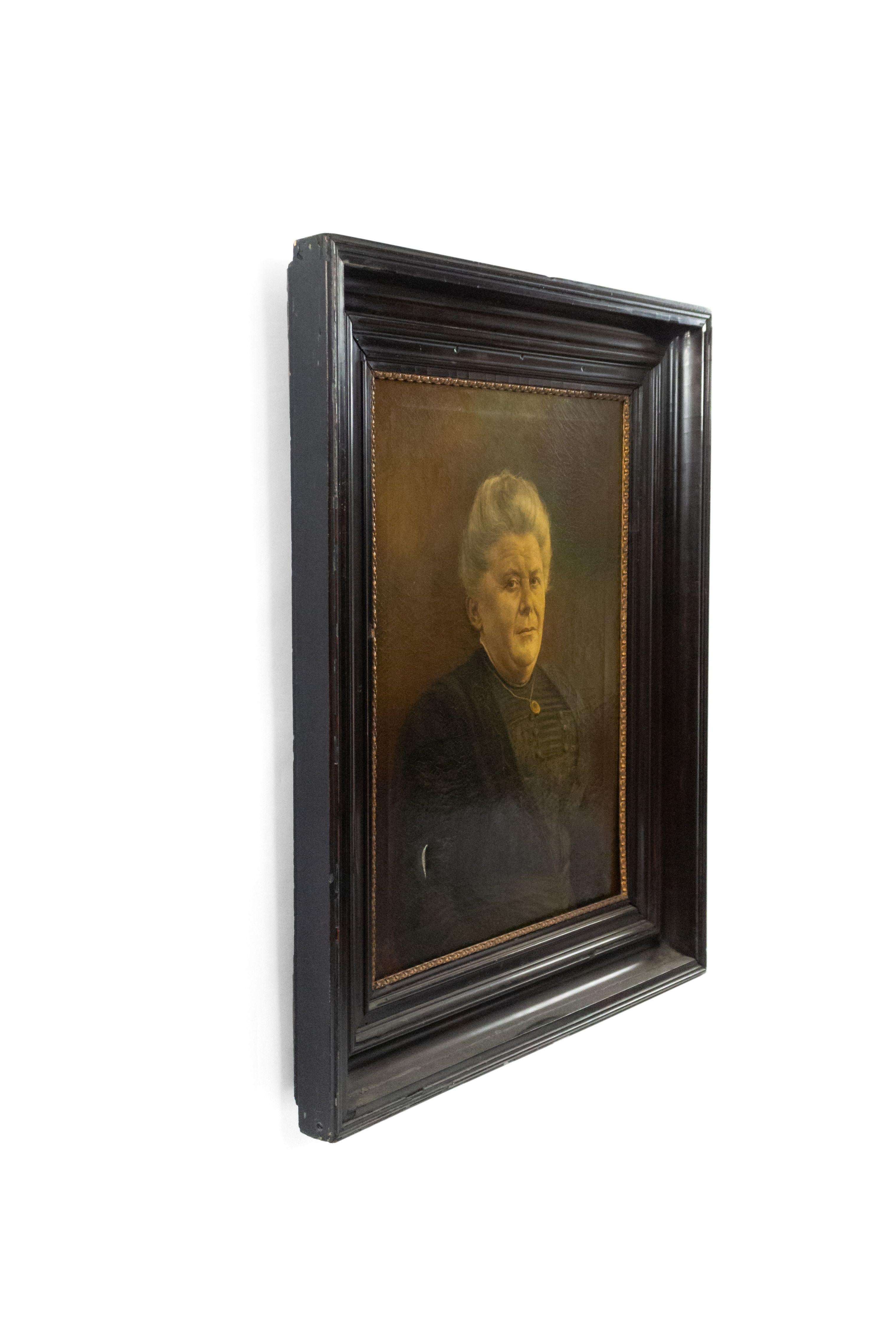 Paire de portraits à l'huile encadrés de style victorien américain du 19ème siècle en vente 1
