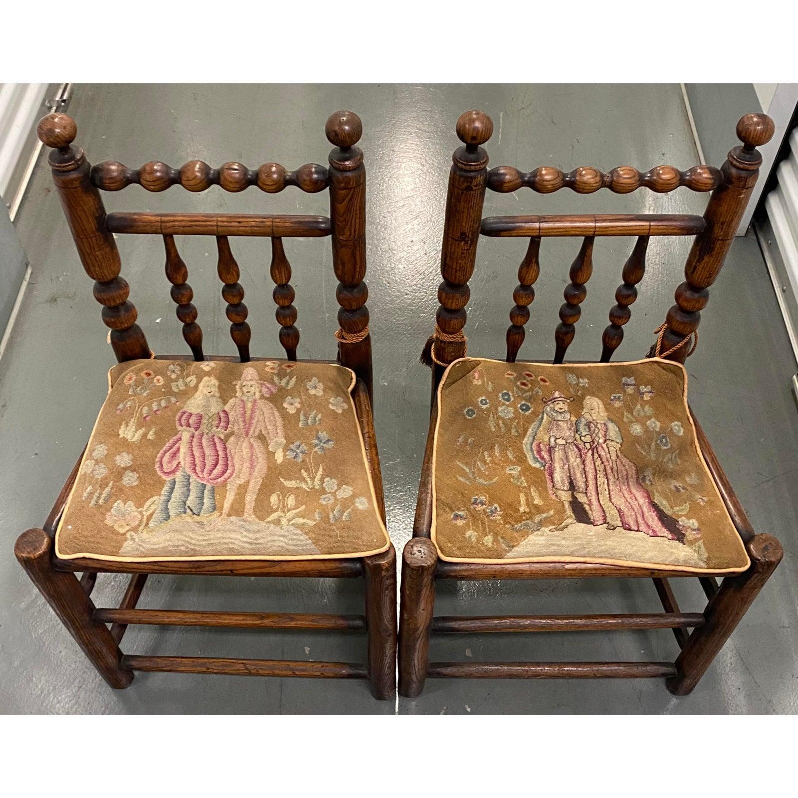 Pair of 19th Century American Walnut Side Chairs with Petit Point Cushions For Sale 2