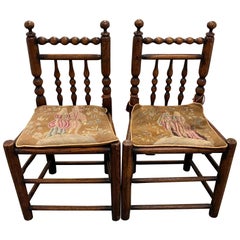 Antique Pair of 19th Century American Walnut Side Chairs with Petit Point Cushions