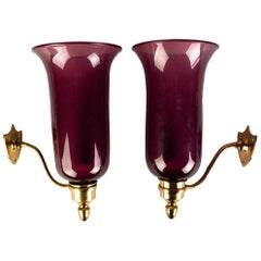 Pair of 19th Century Amethyst Colored Glass Hurricane Wall Sconces