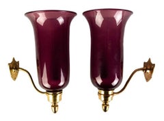 Pair of 19th Century Amethyst Colored Glass Hurricane Wall Sconces