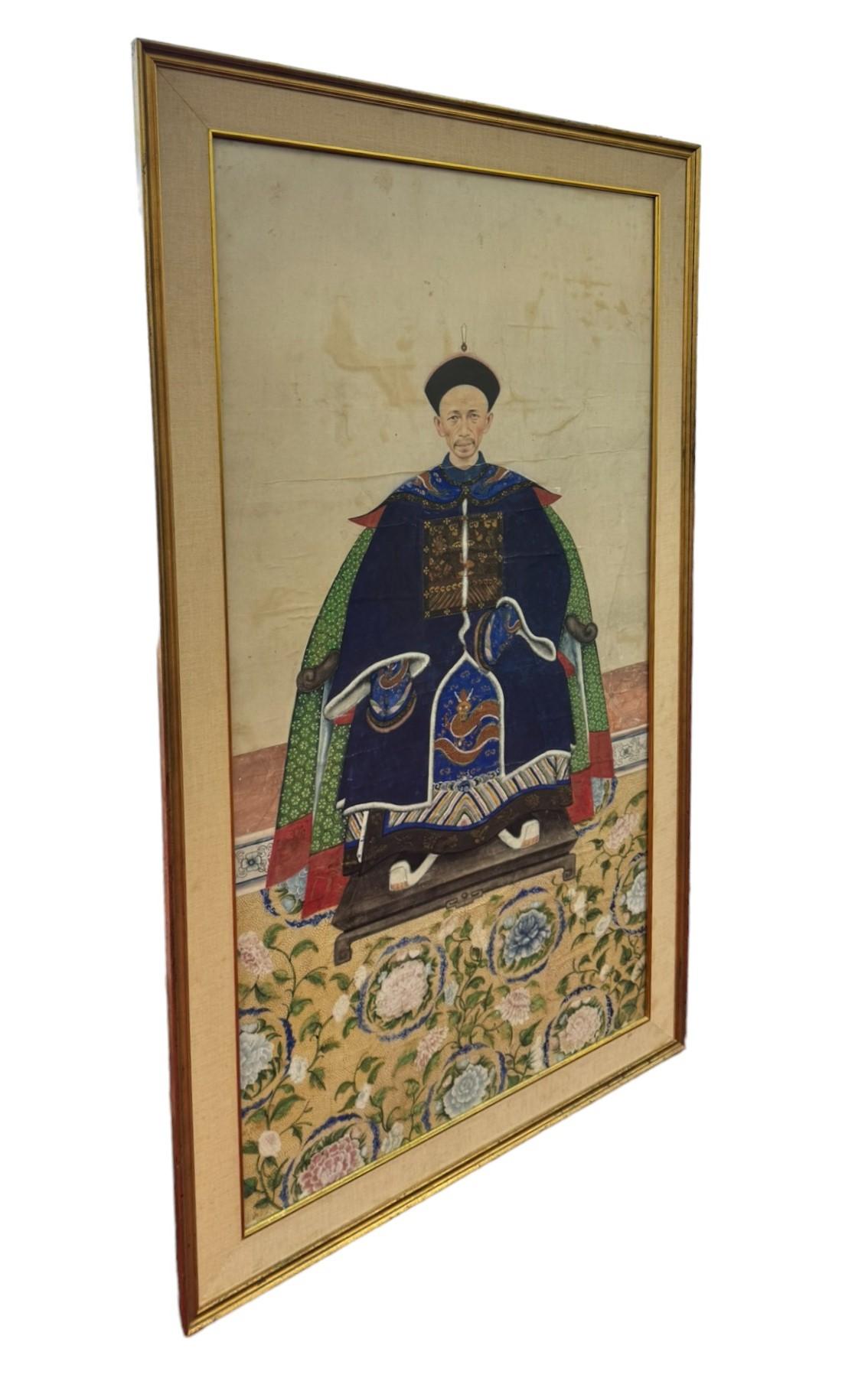 Qing Paire de portraits d'ancêtres du roi et de la reine datant du 19e siècle en vente