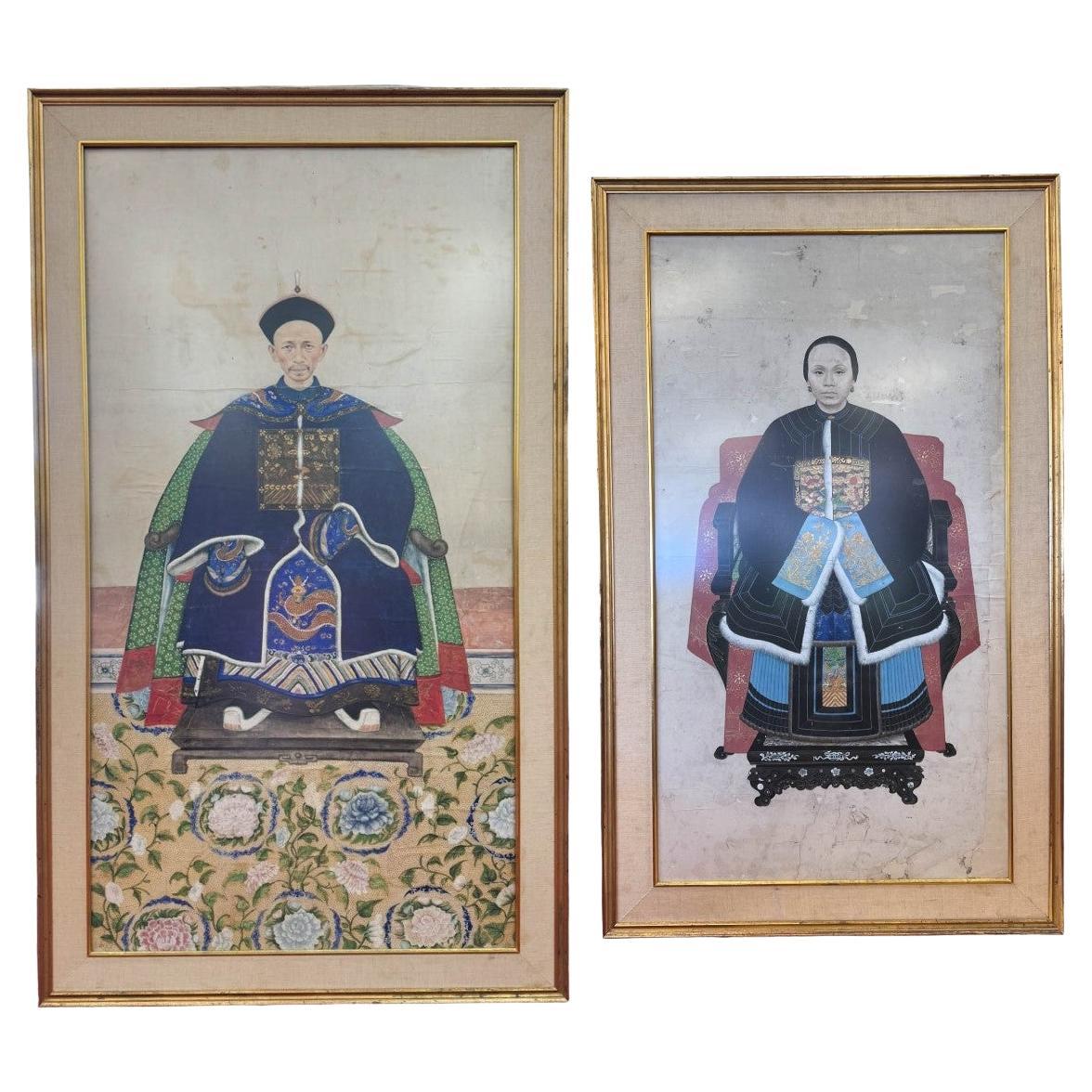 Paar Ahnenporträts des Königs und der Königin aus dem 19.