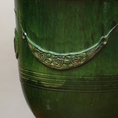 Pair of 19th century Anduse pots in green ‘emaille’ by Poterie de la Madeleine