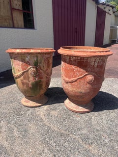 19th-Century Anduze Garden Vases with Original Enamel Traces