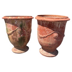19th-Century Anduze Garden Vases with Original Enamel Traces