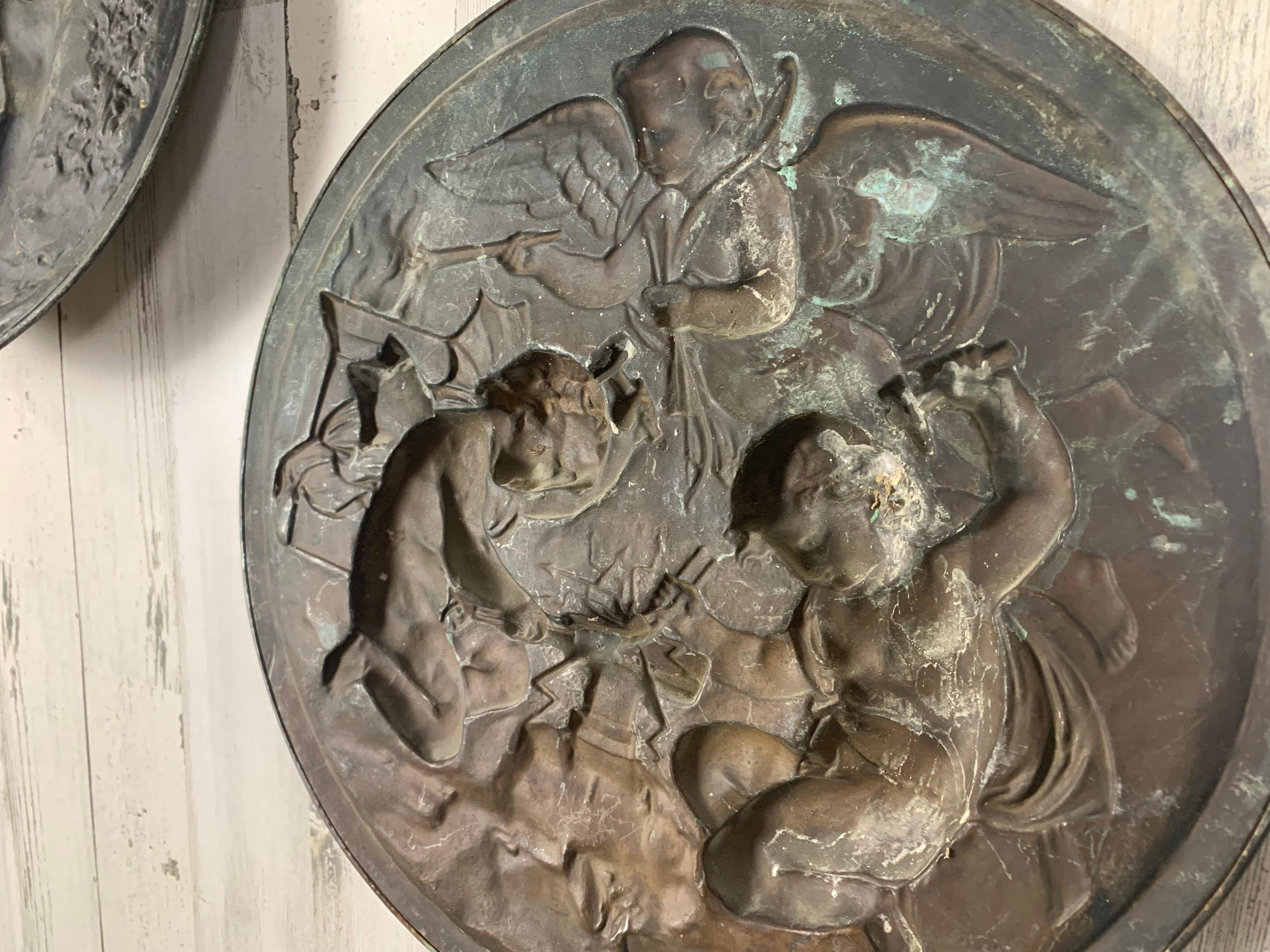 Pair of 19th Century Angels at Work Brass Repousse Decorative Rounds For Sale 7