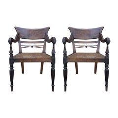 Pair of 19th Century Anglo-Indian Arm Chairs with Cane Seats