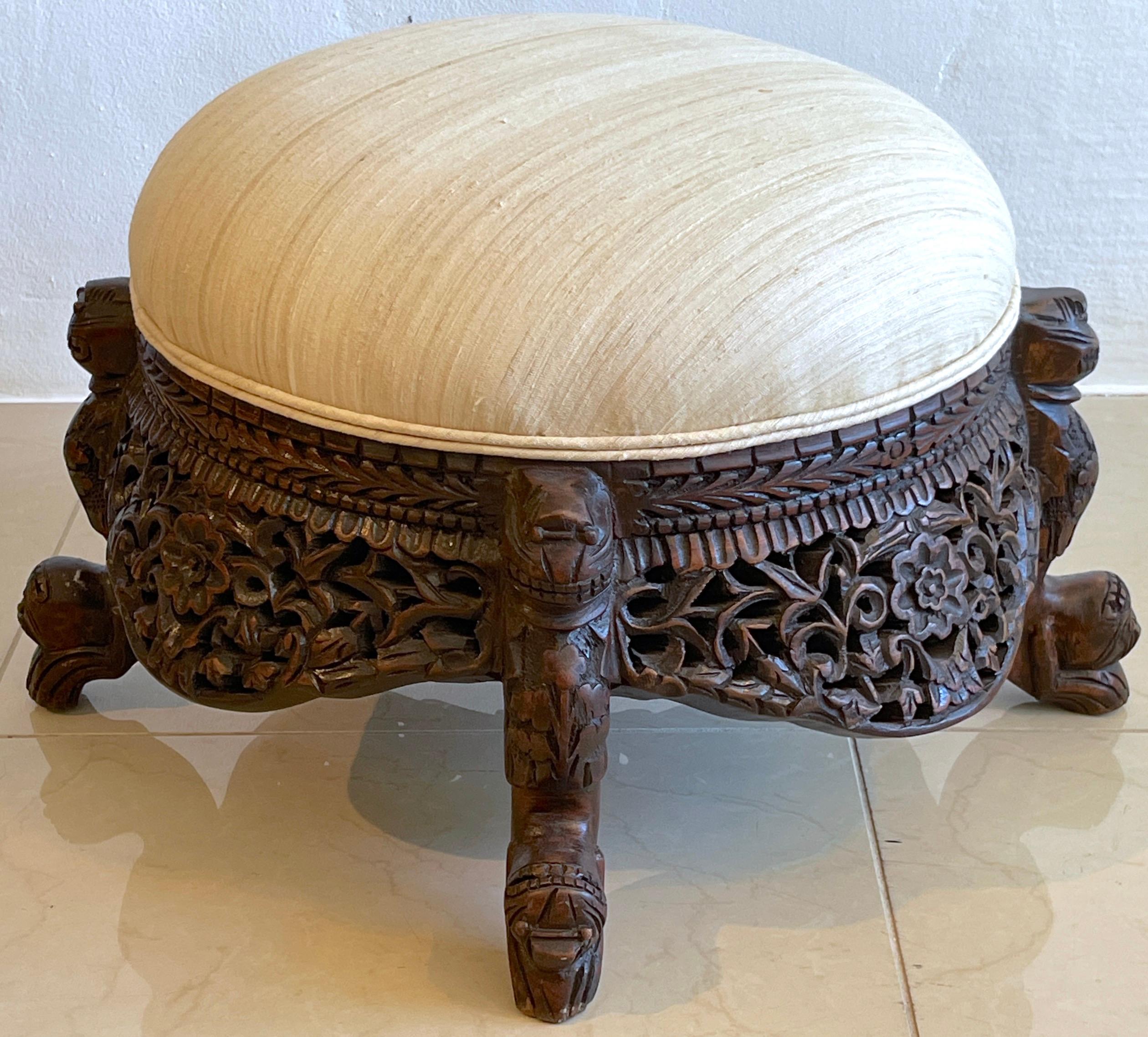 Pair of 19th Century Anglo-Indian Carved Footstools For Sale 4