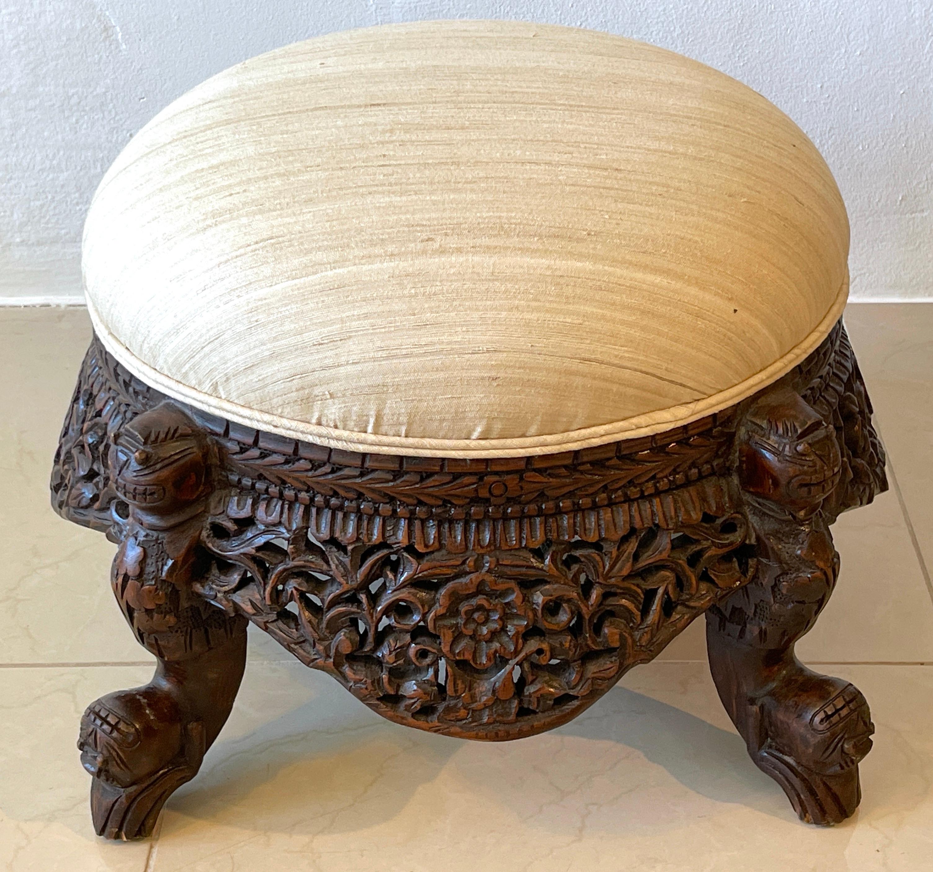 Pair of 19th Century Anglo-Indian Carved Footstools In Good Condition For Sale In West Palm Beach, FL